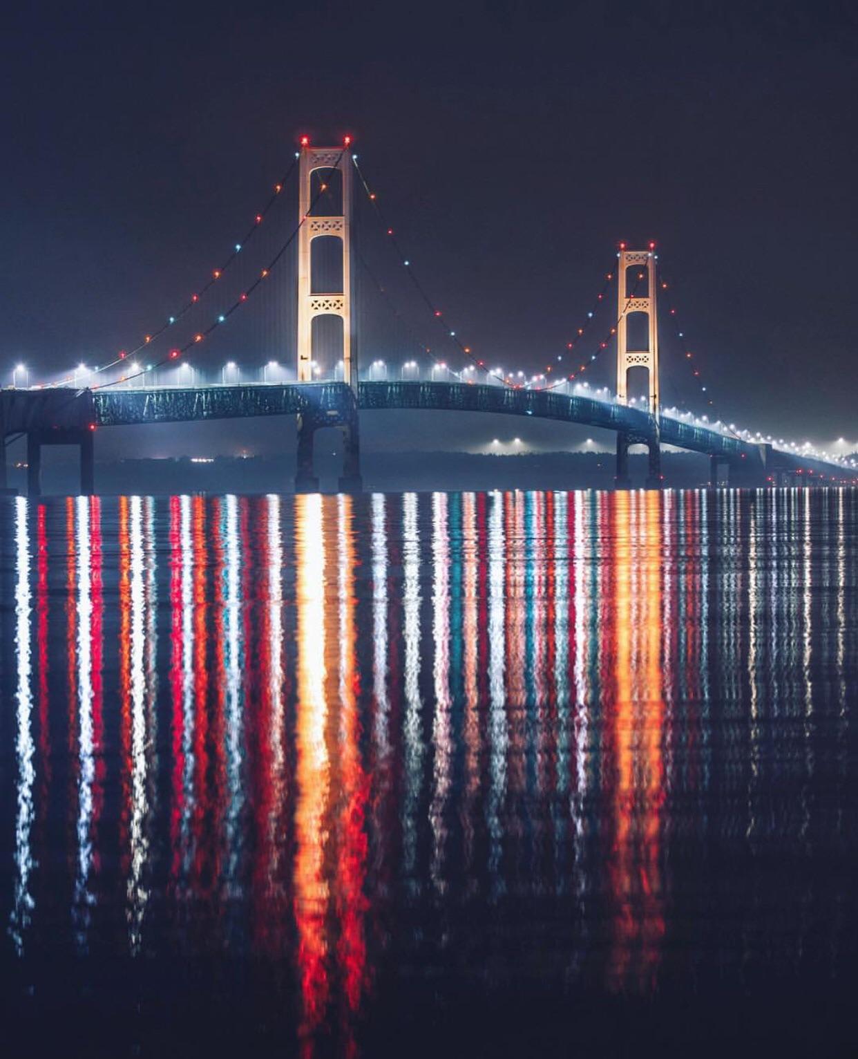 Mackinac Bridge at night r/Michigan