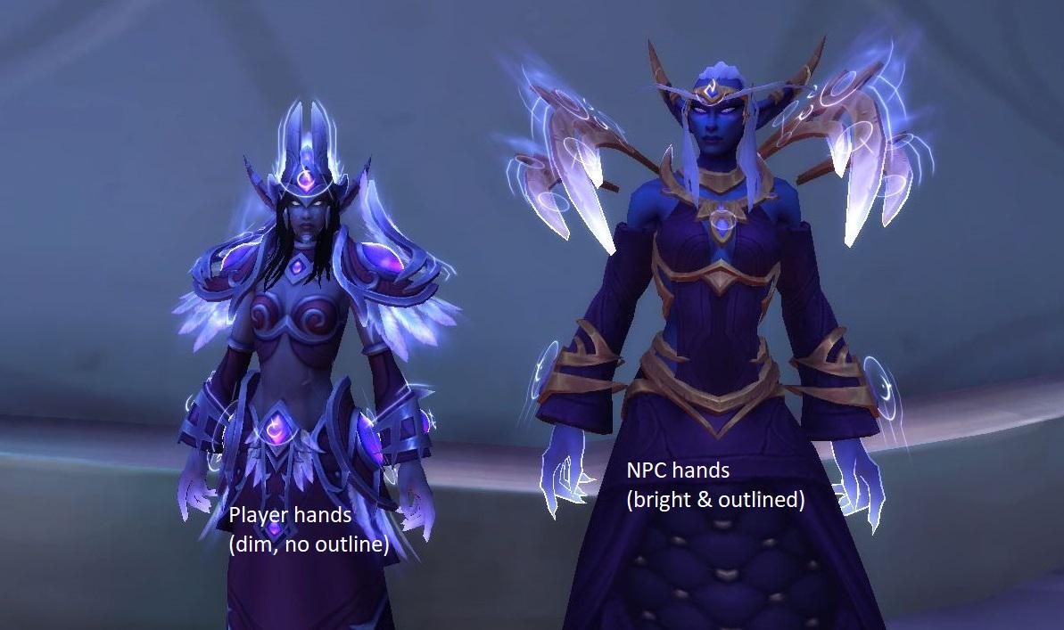 The glowing hands for Nightborne are a good start but still need some work to match the glowing