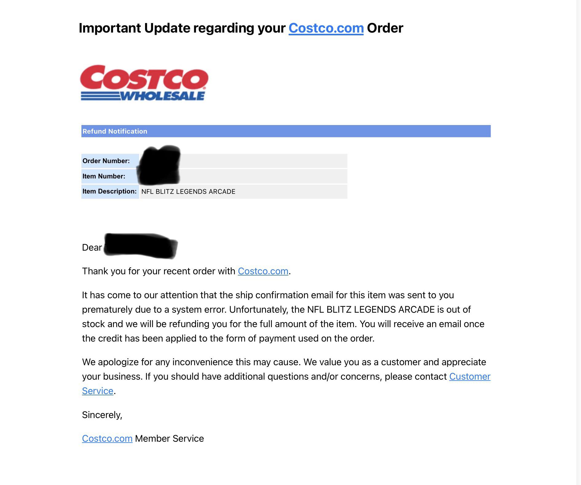 Costco NFL Blitz Cancellation r/Arcade1Up