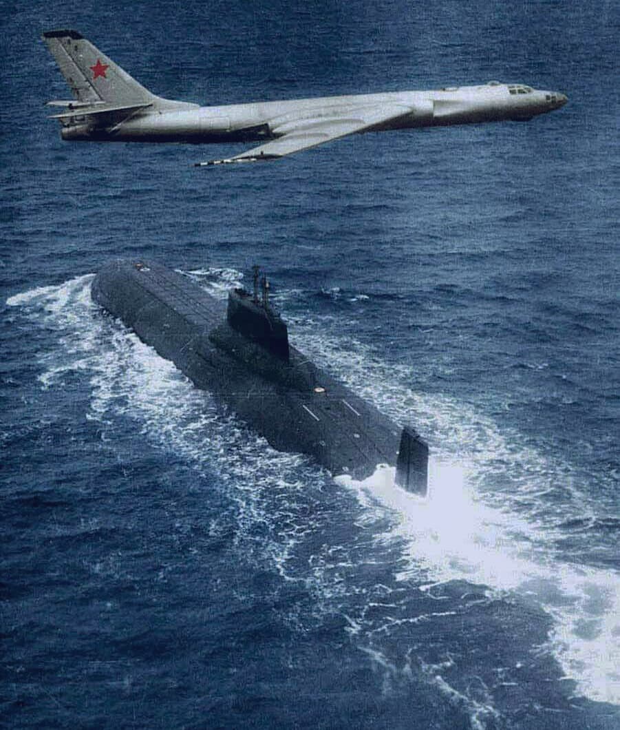 Project 941 Akula/Typhoon class SSBN overflown by a Tu16 Badger r/submarines