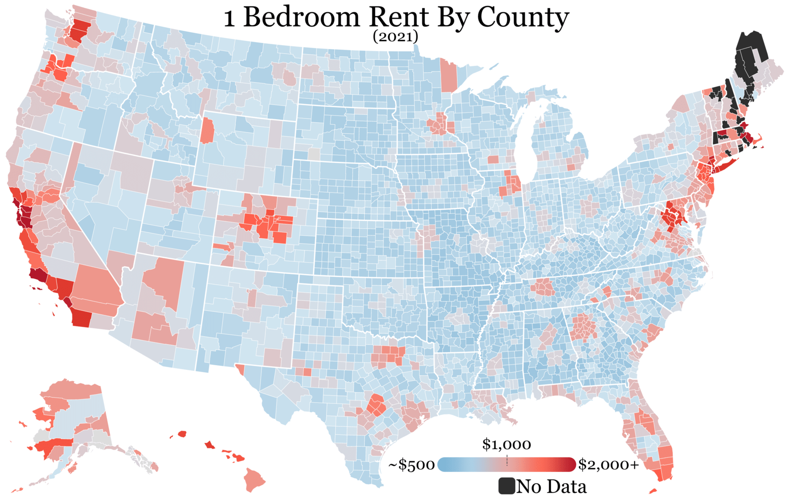 Cost of Rent by County 2021 r/MapPorn