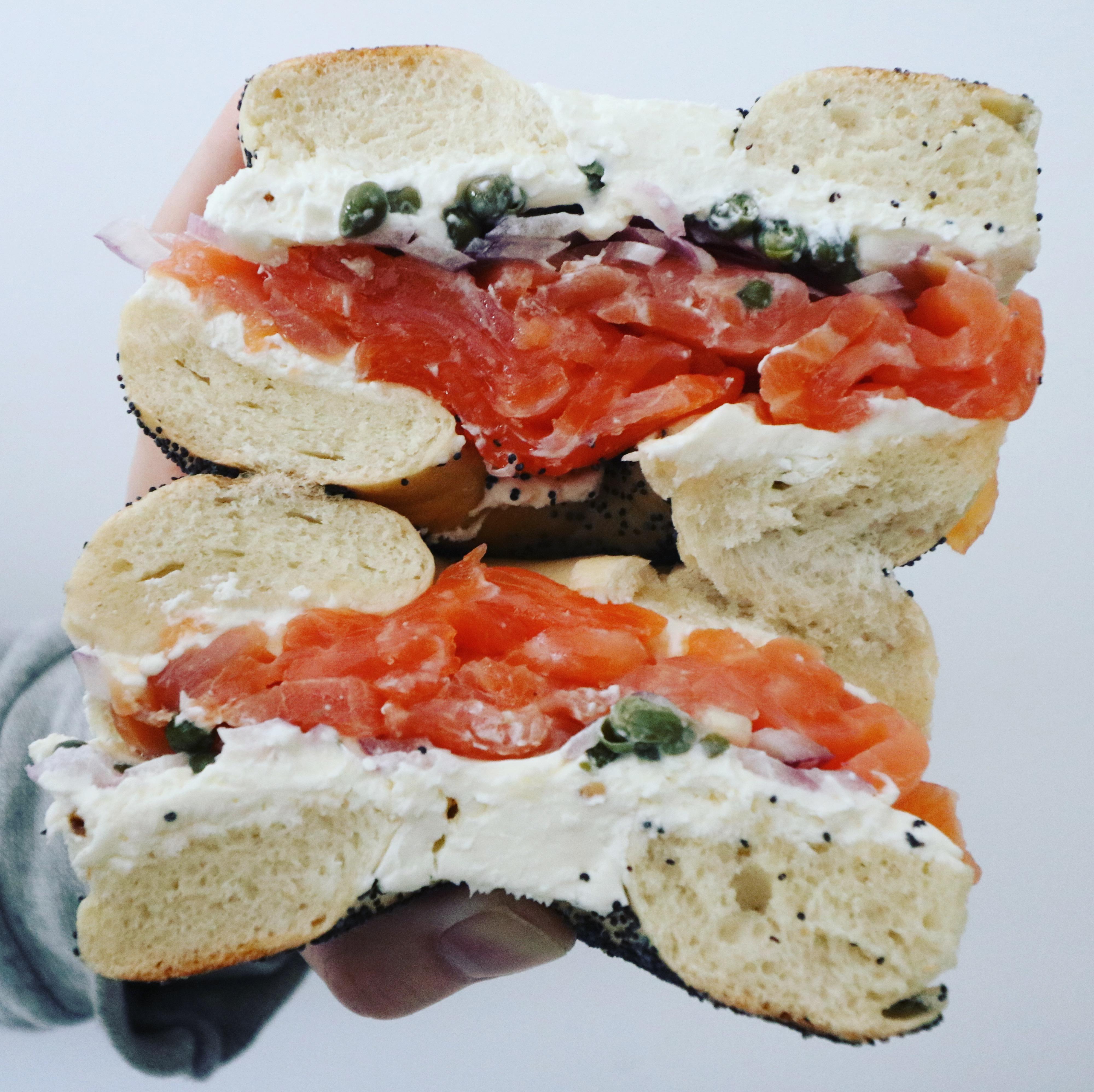 [I Ate] A New York Bagel Sandwich Nova Scotia Salmon, Cream Cheese