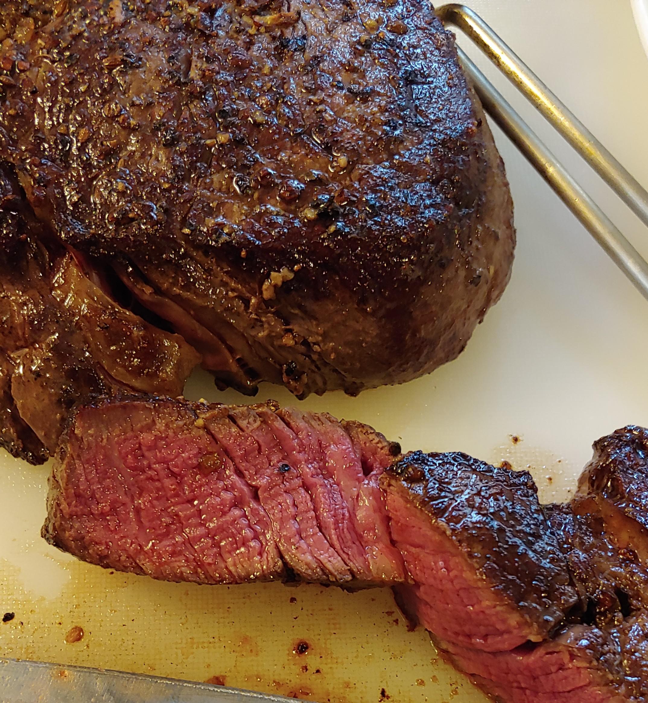 Ribeye. I like mine a bit more on the rare. r/steak
