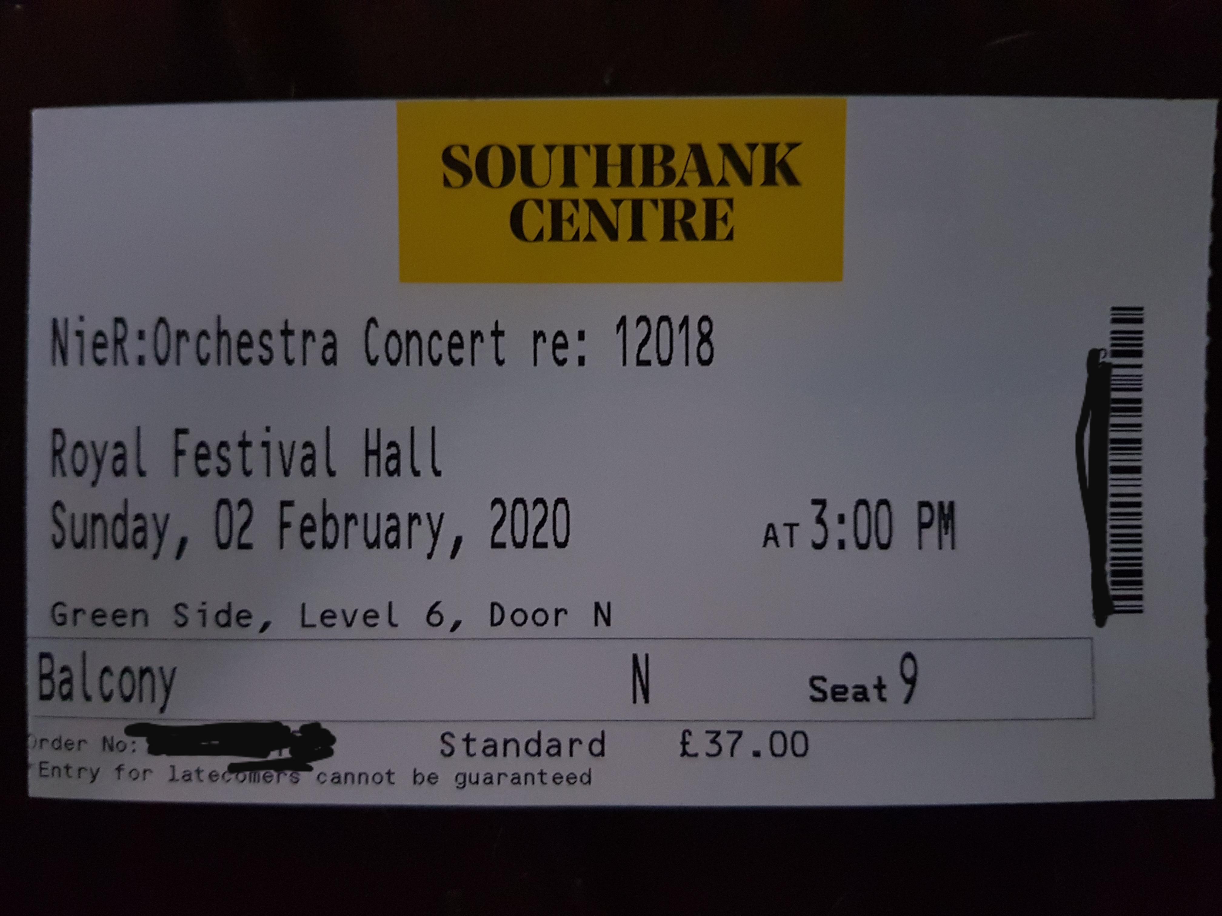 Just got my orchestra tickets for London, so excited. nier