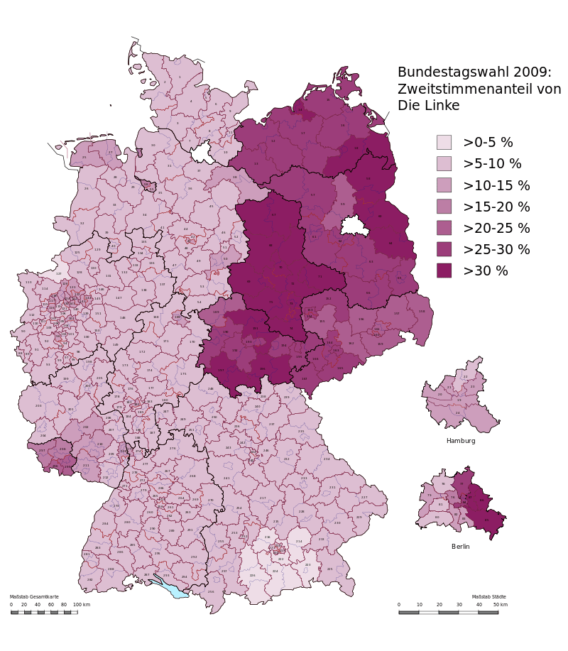 Guess who votes lefty 27 years after the fall of the Berlin Wall in Germany? communism