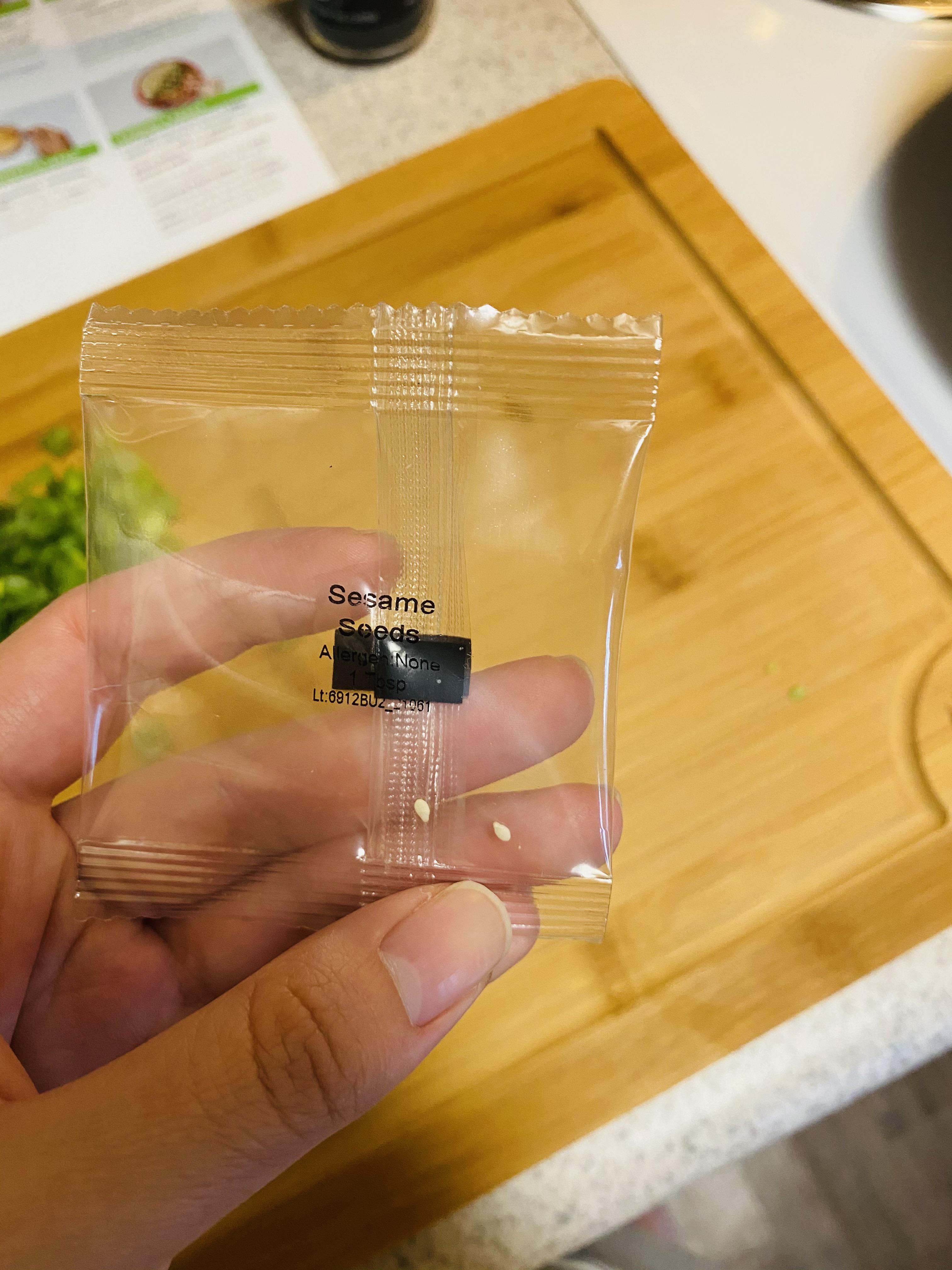 According to HelloFresh, a serving size is one sesame seed per person