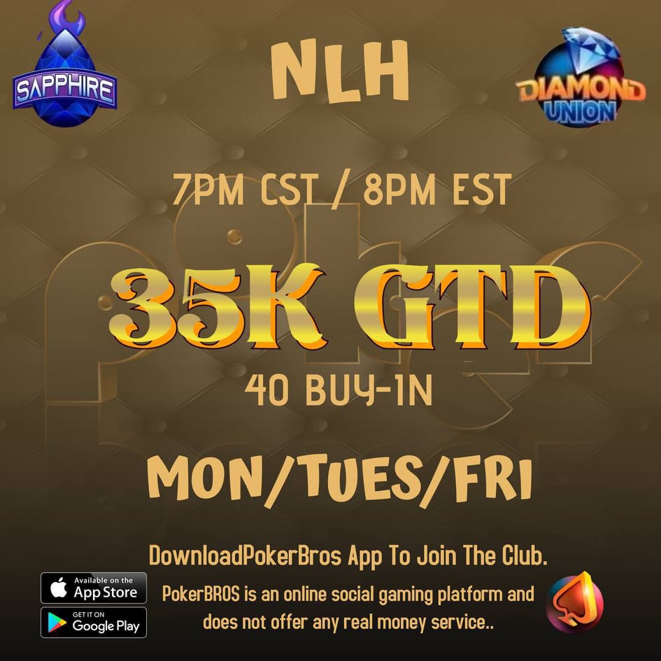NLH on The Grinders Club! 35K GTD 7PM CST/8PM EST! Send our club FB