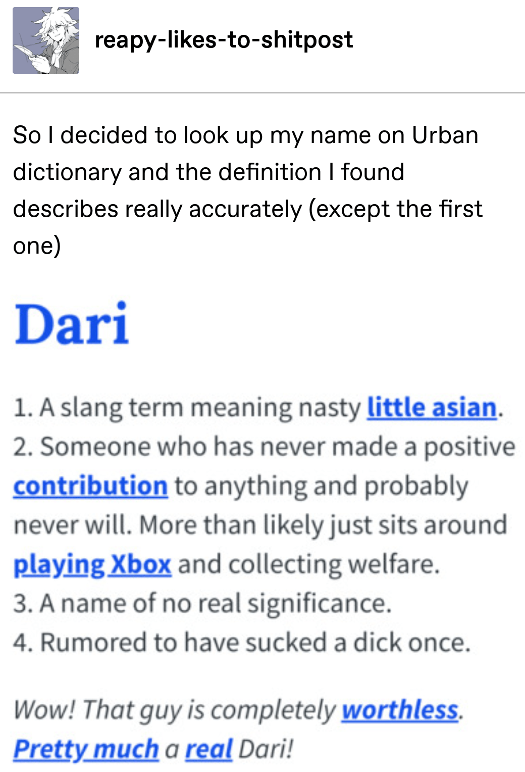 Even Urban dictionary roasted me tumblr
