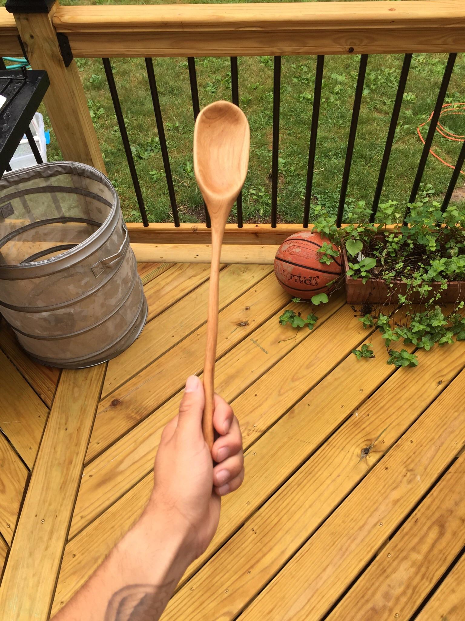 Hand carved wood spoon (on the deck we built his summer) r/woodworking