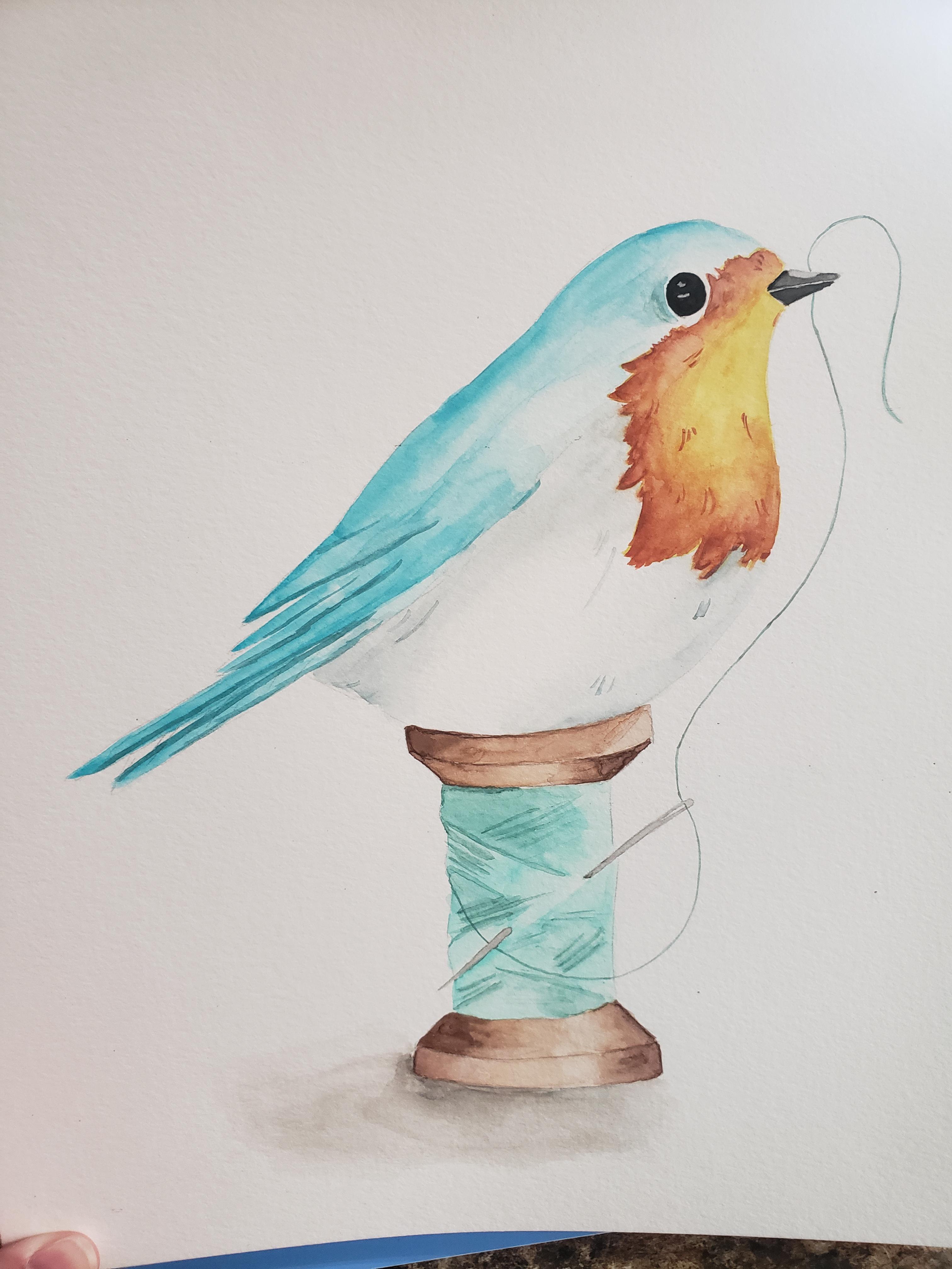 Sewing Bird from a Let's Make Art tutorial r/Watercolor