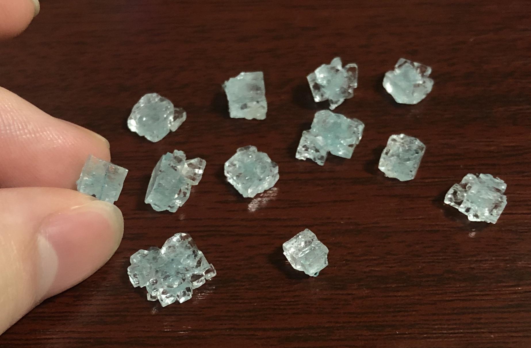 My sodium chloride (table salt) crystals with food colouring. Took 8