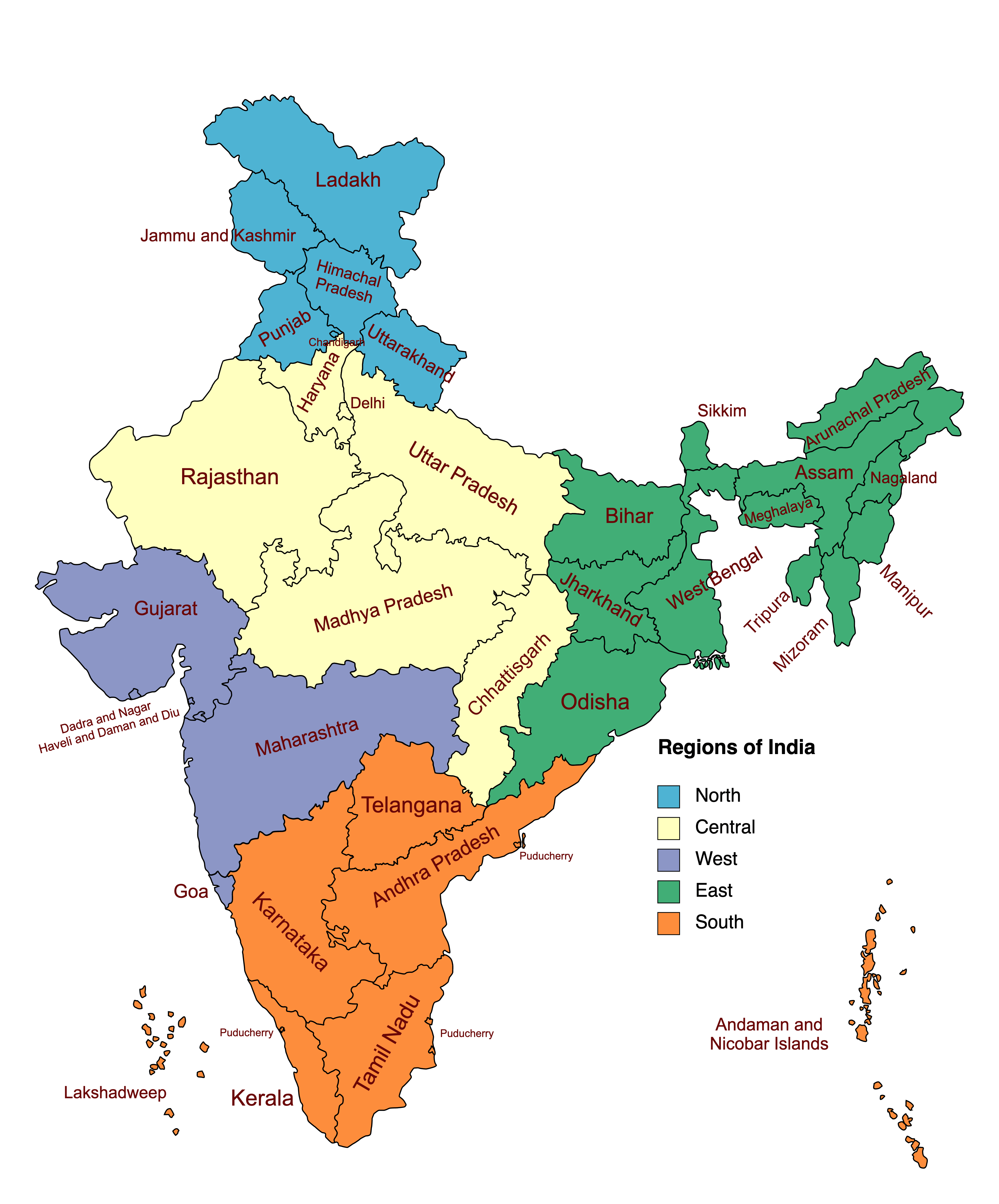 Regions of India r/MapPorn