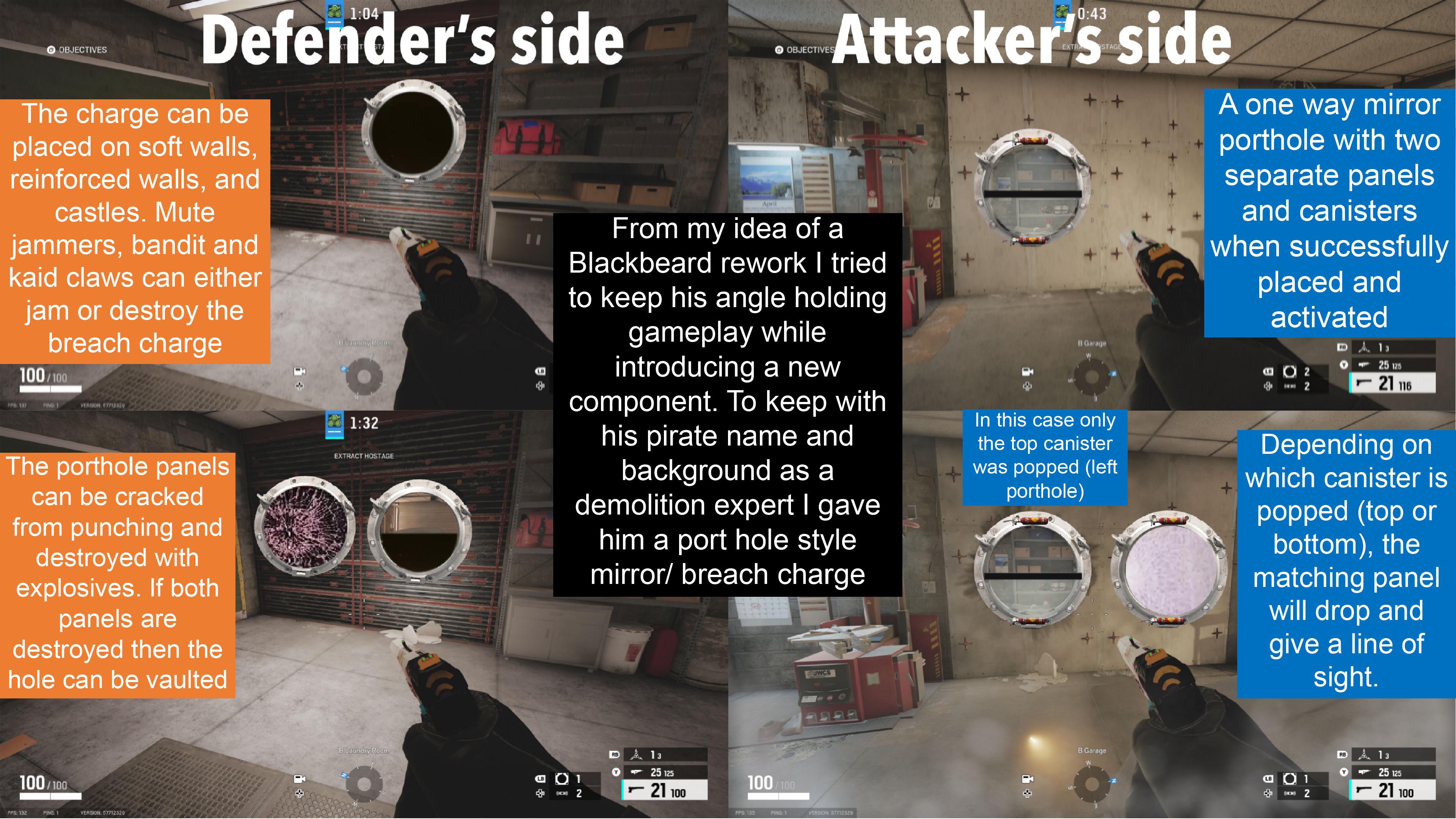 Blackbeard Rework concept: porthole mirror charge making him a breach/ angle holder : Rainbow6