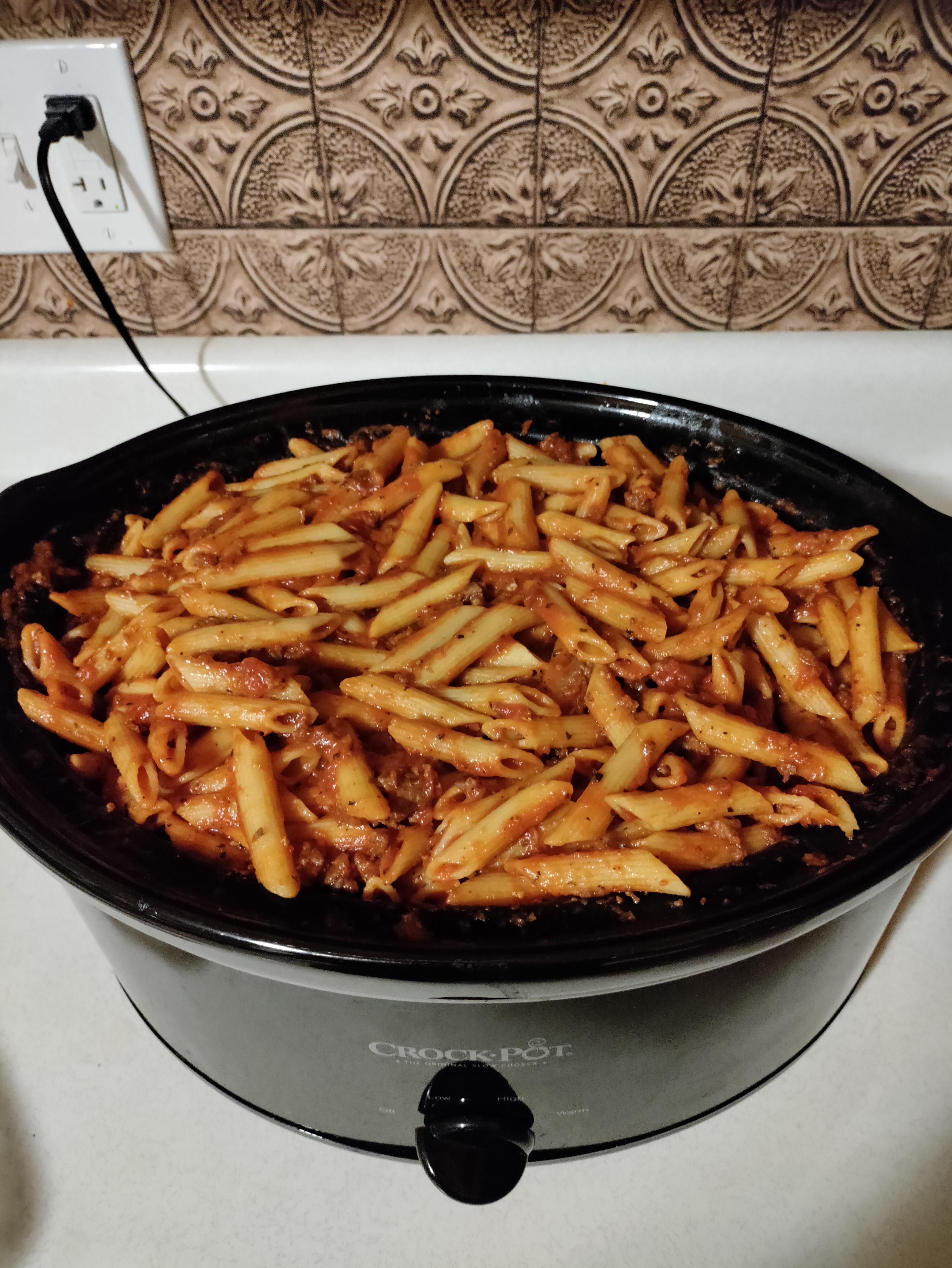 I managed to make 3lbs (dry) penne pasta with 2lbs ground mild Italian