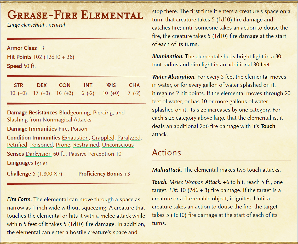 GreaseFire Elemental My submission to the Evilest DM Awards