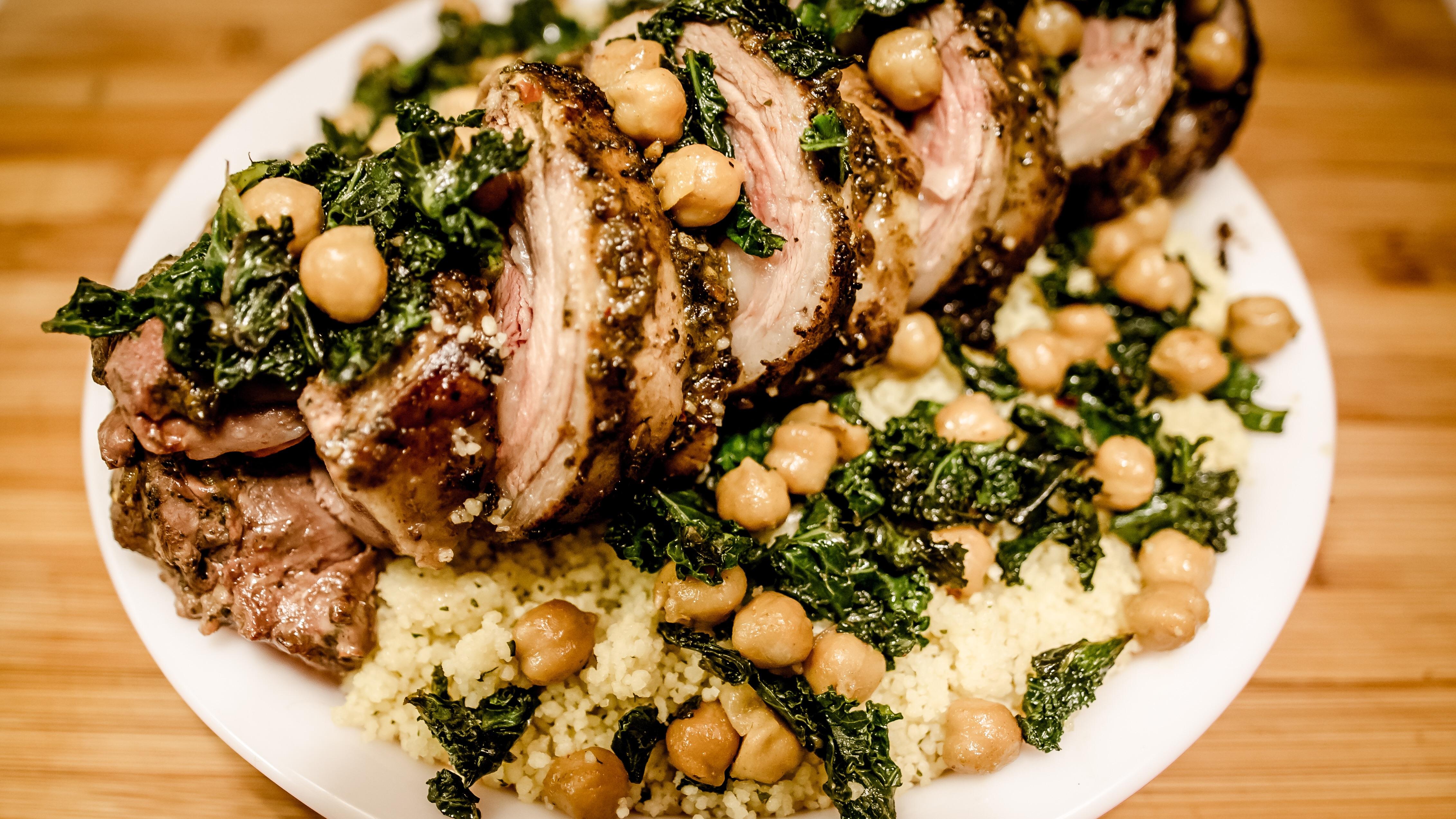 First timer. Trying to get into more of food photography. (Roasted lamb with kale and garbanzo