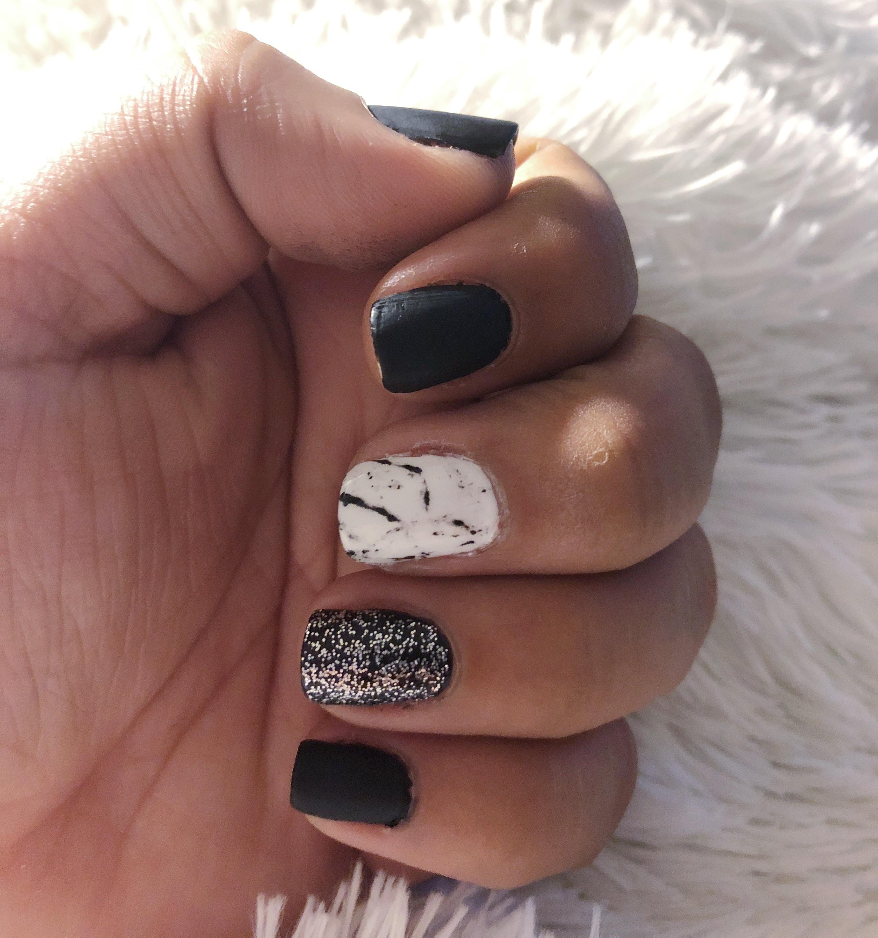 Matte black & marble accent Nails