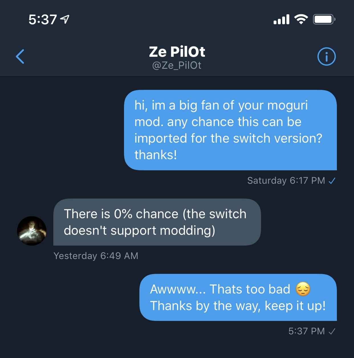 I asked the guy who did the moguri mod if he can import his work on