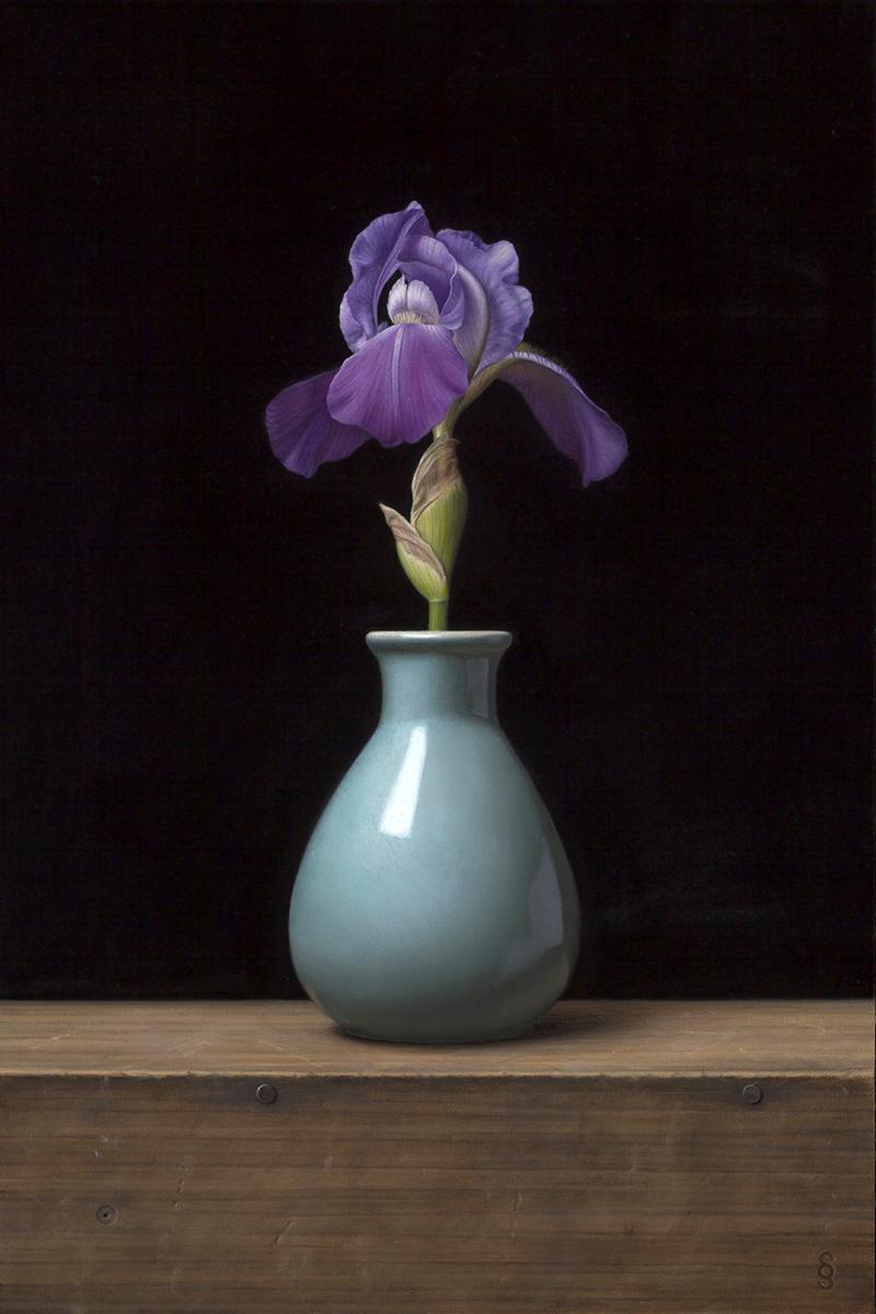 "Iris in the Sky Blue Vase" Sydney Bella Sparrow, oil on linen, 2017