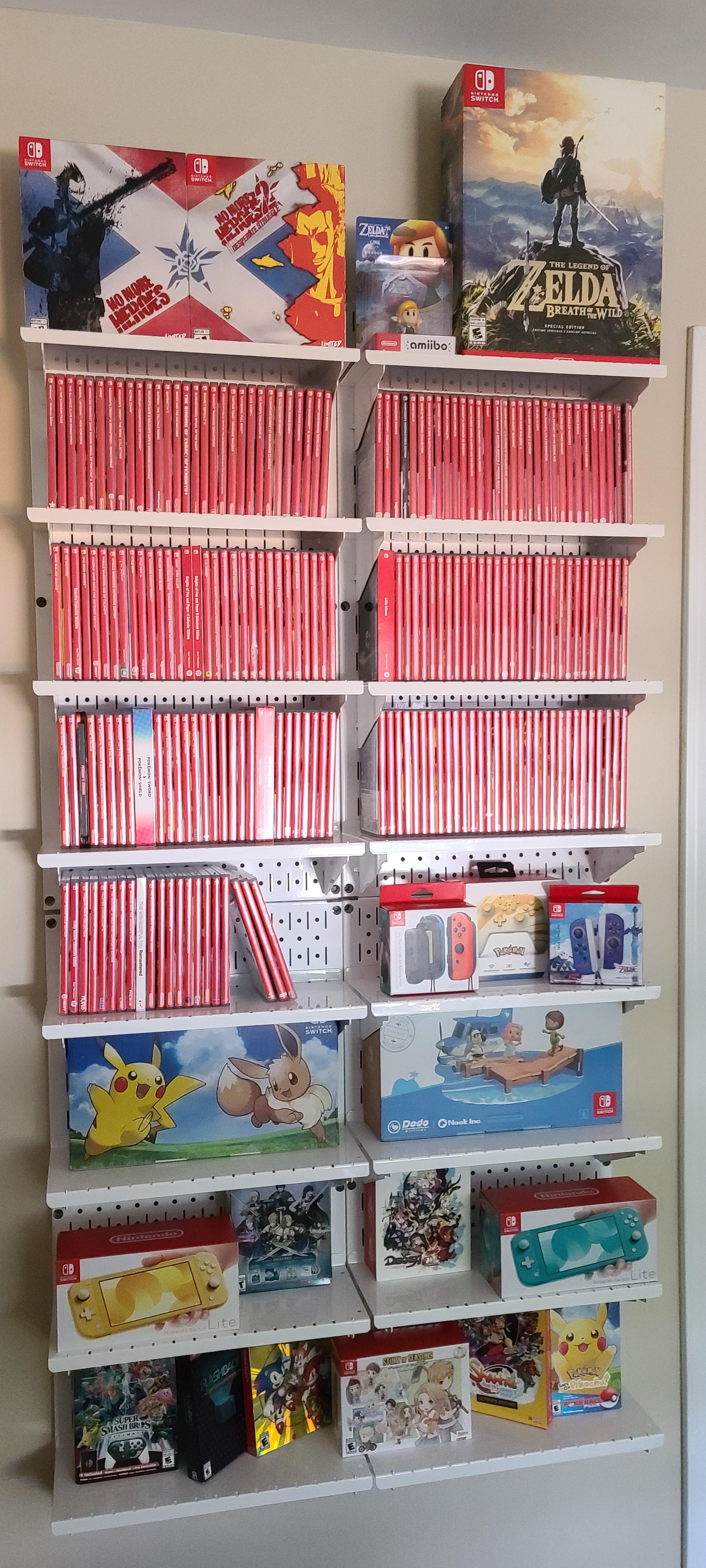Shelves are finally coming along. Switch collection on them (not counting more CEs that I can't