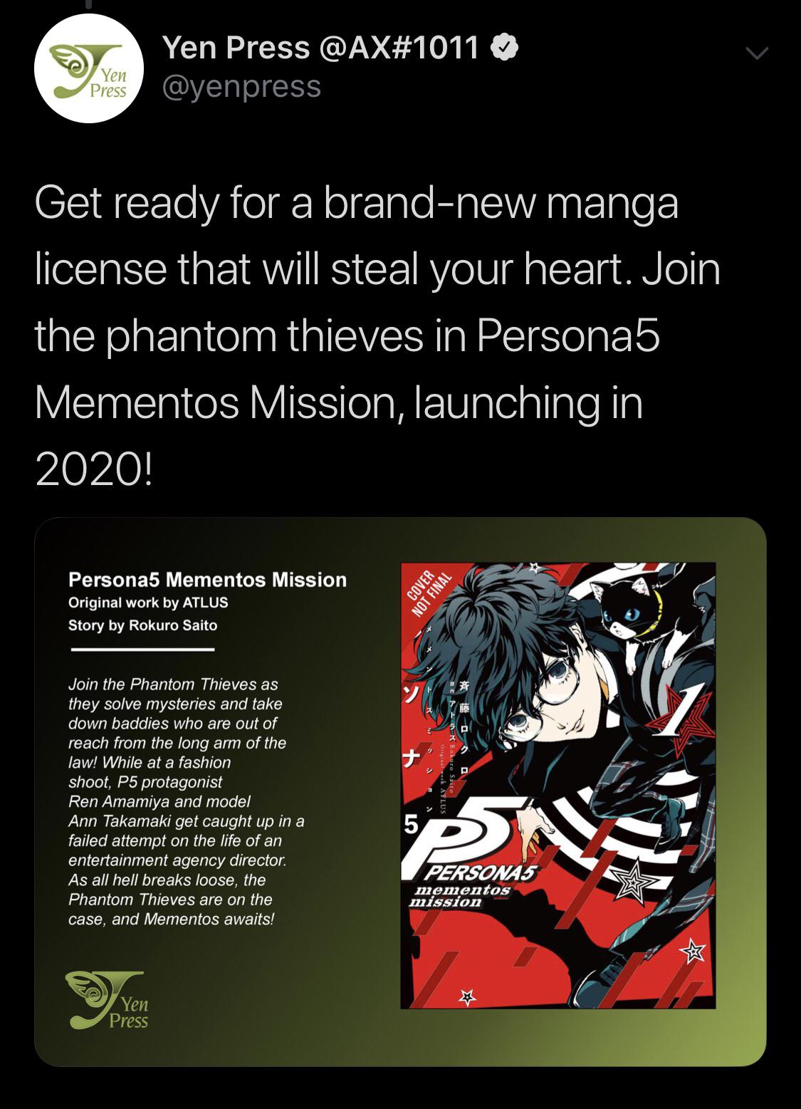 Persona 5 Mementos Mission Manga Will Be Published in English by Yen