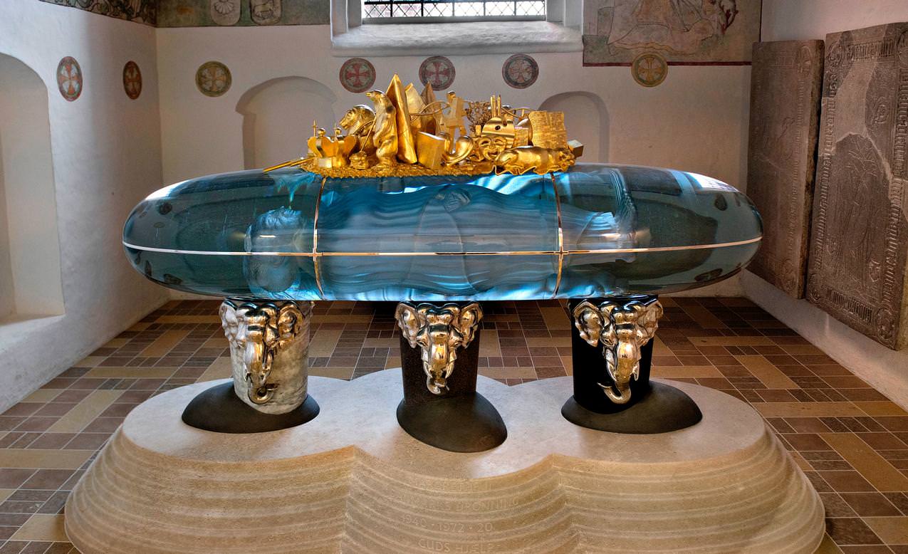 Sarcophagus of Queen Margrethe II of Denmark, made of glass and adorned