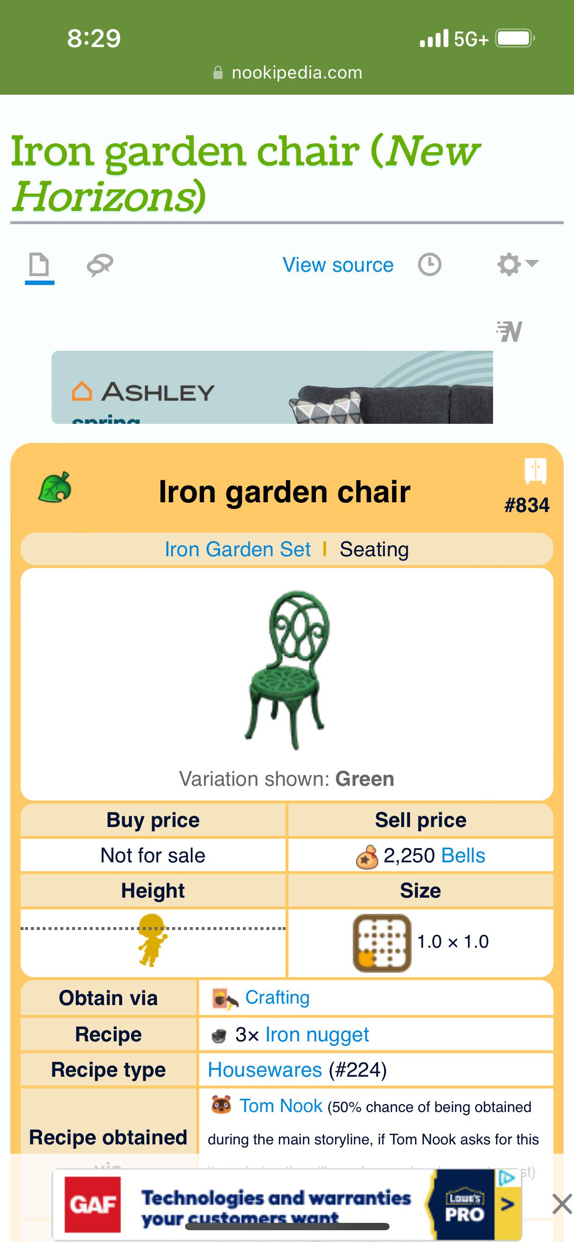 Iron garden chair diy r/acnh