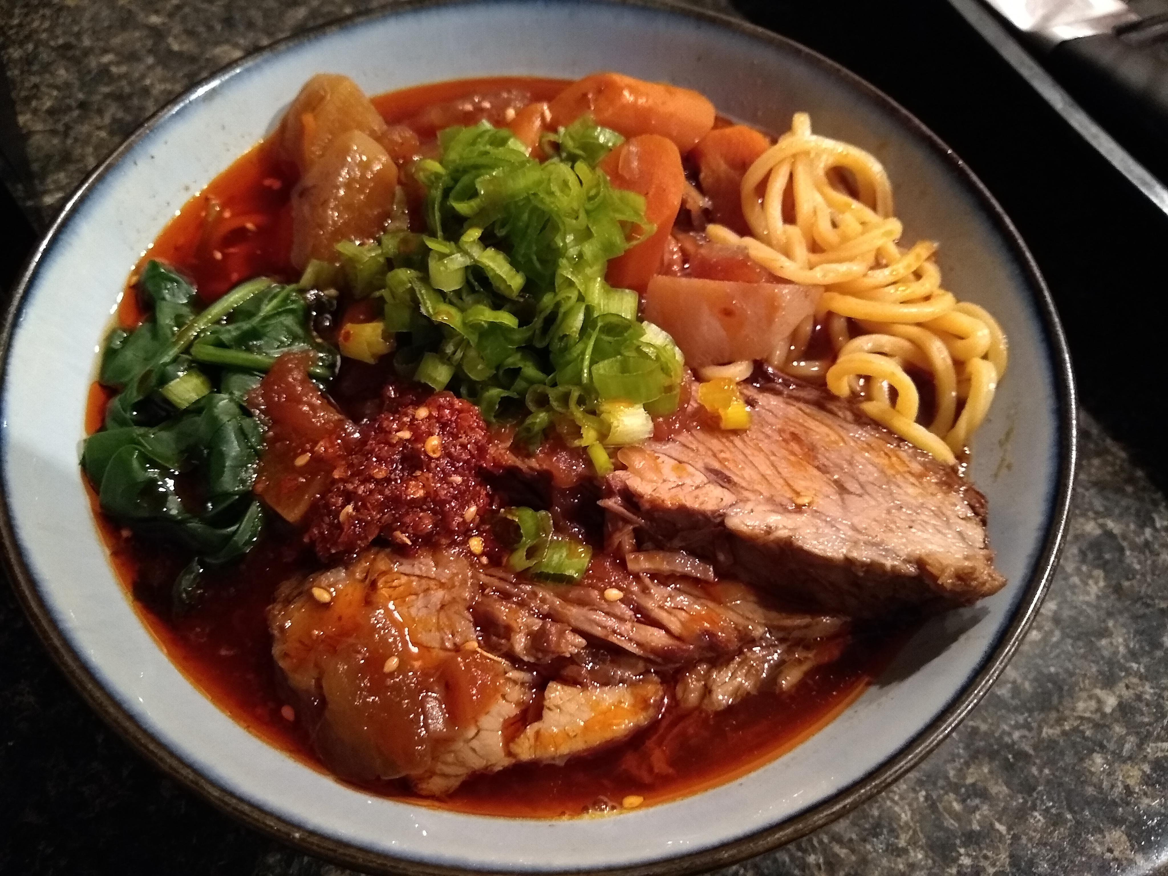 Lanzhou spicy beef noodle soup with short rib. r/chinesefood