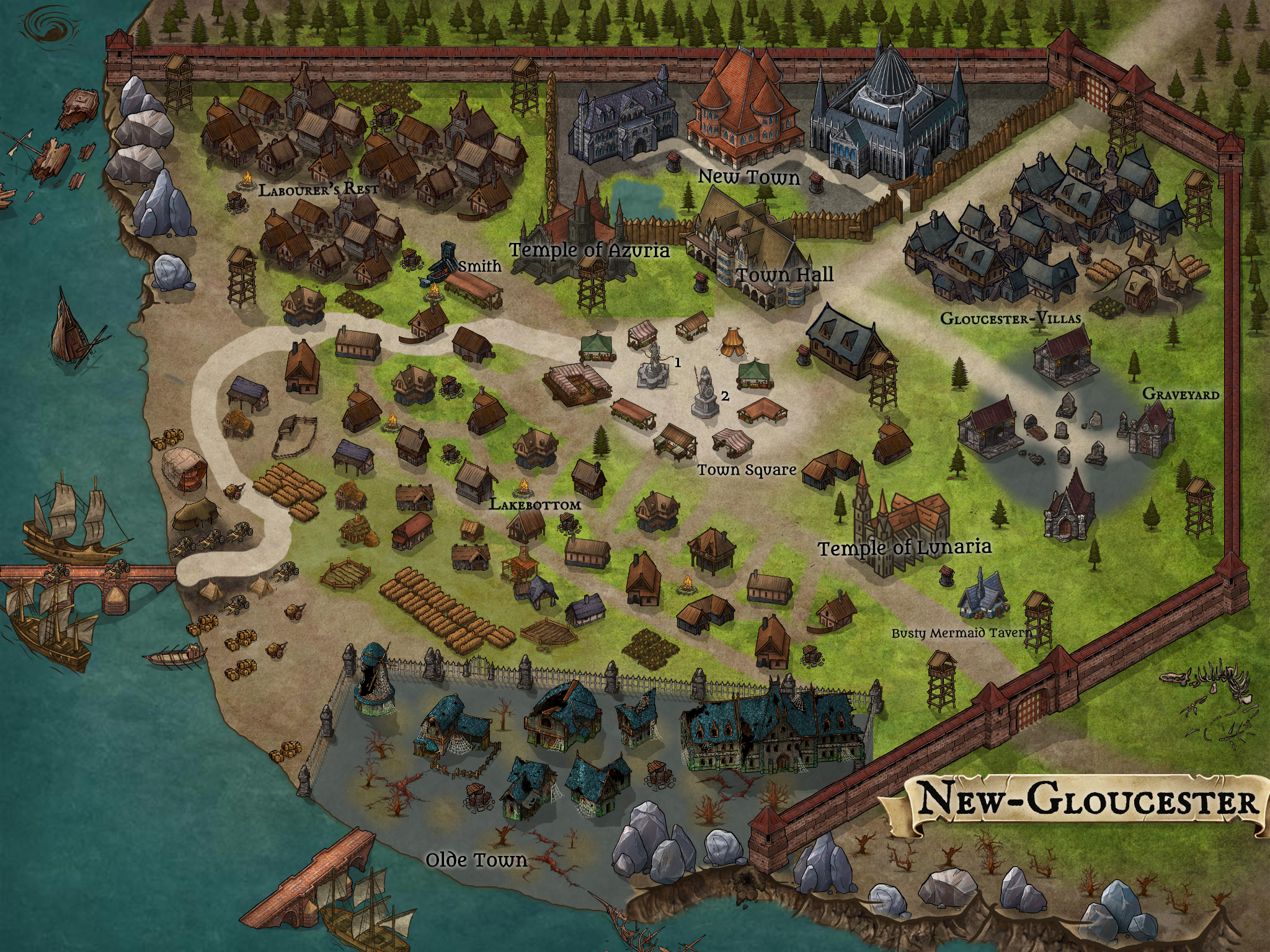 NewGloucester (Map I made for a small coastal town using Inkarnate