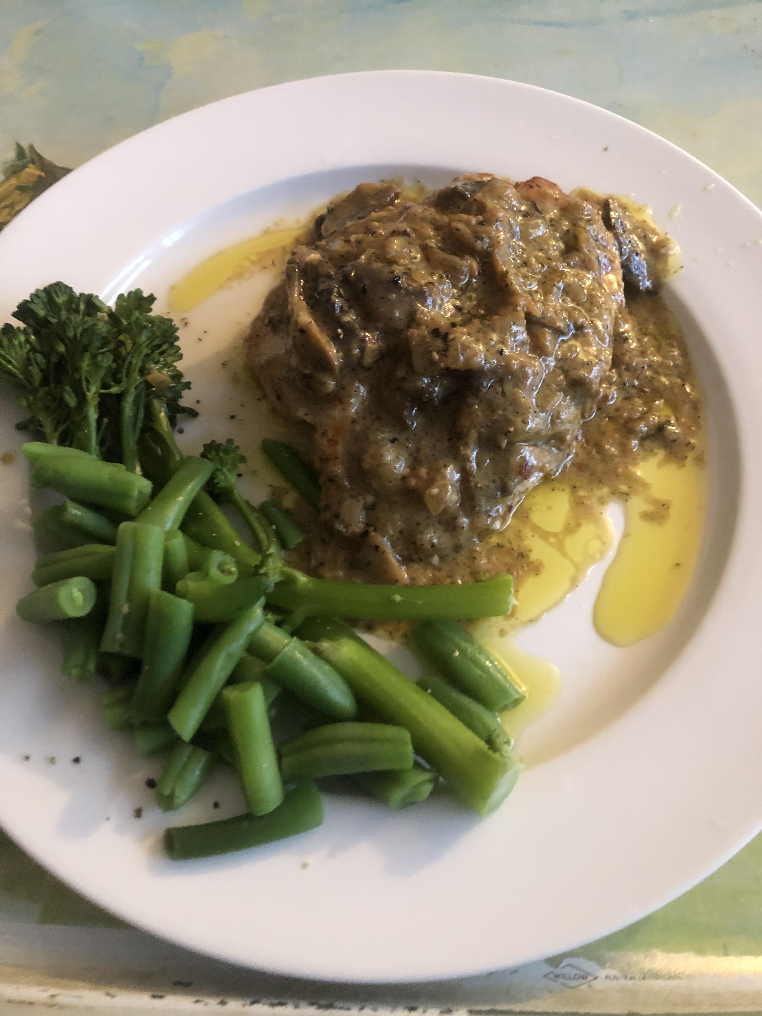 Keto Chicken Mushroom with a side of Broccolini! Sauce split but was