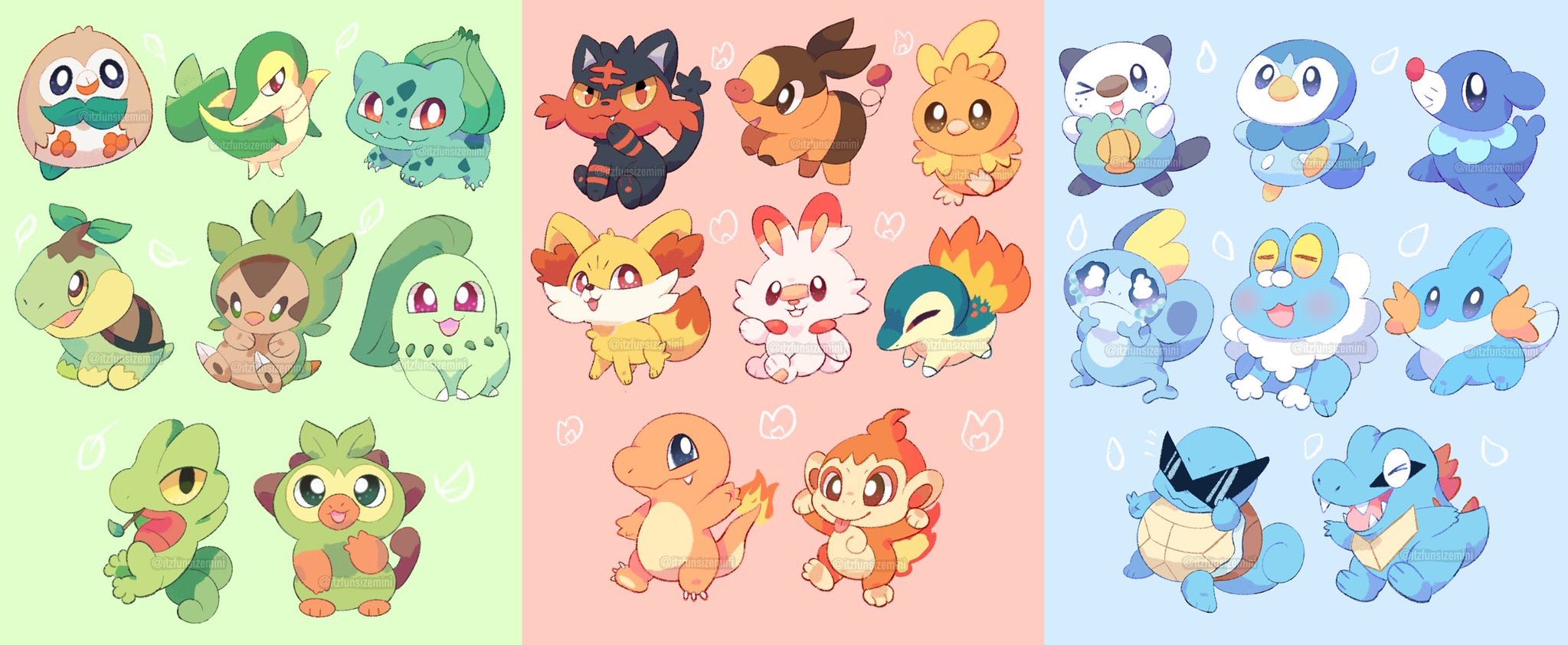 Pokemon Grass, Fire and Water starters! Who's your favorite? (Art by me