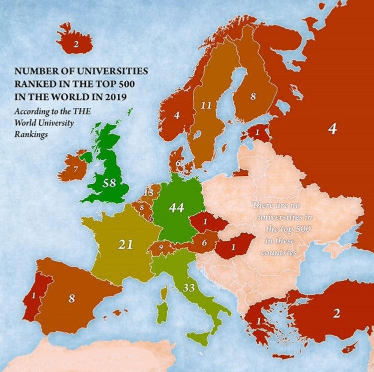 Number of universities ranked in the top 500 in the world in 2019 r