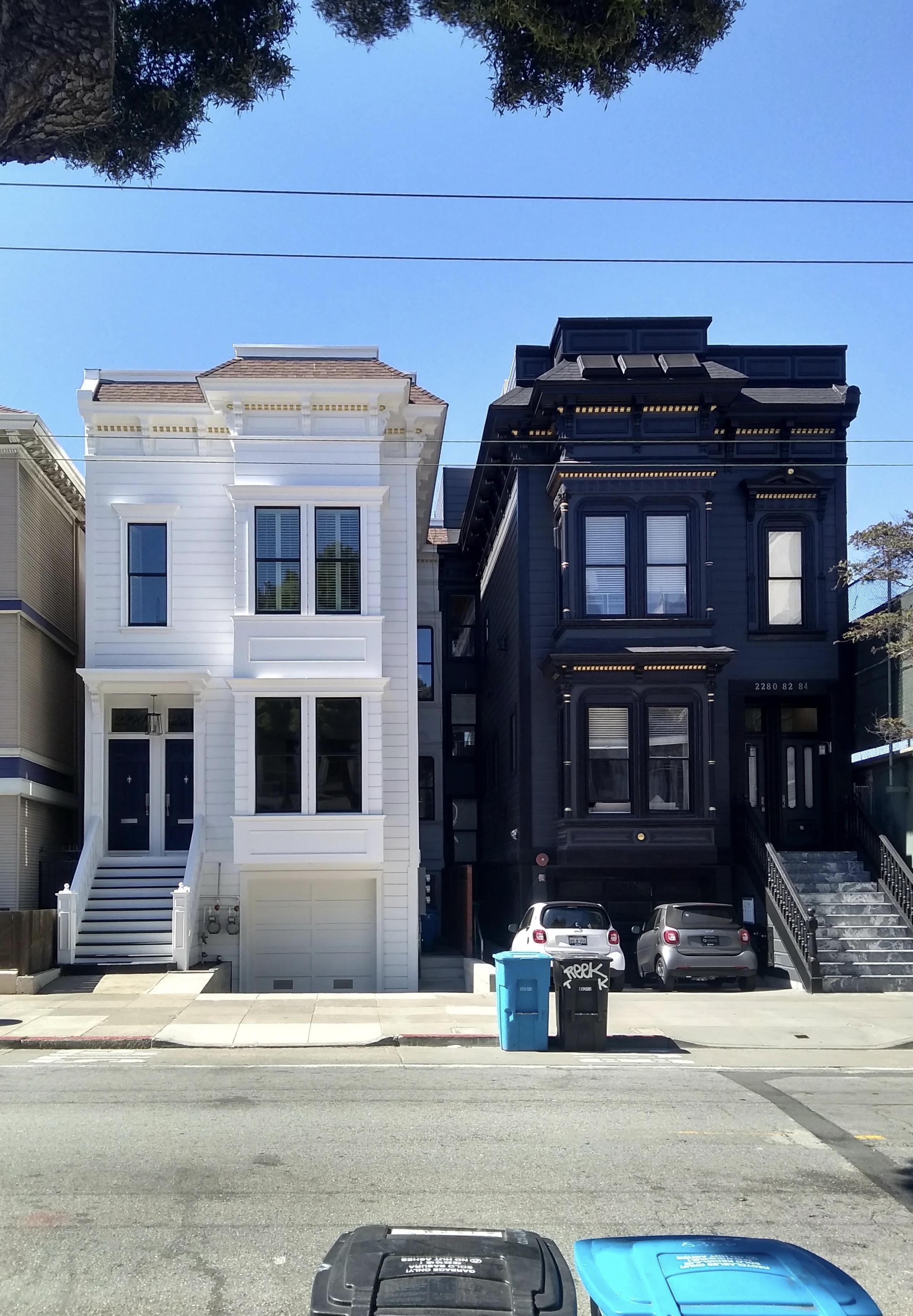 These two adjacent houses are almost complete opposites r