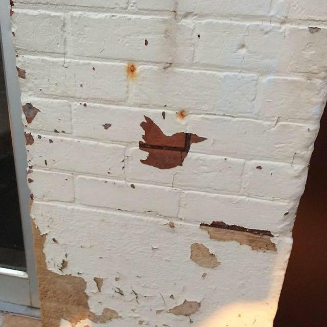 Paint chipped off the wall looked like the Twitter bird. r/accidentalart