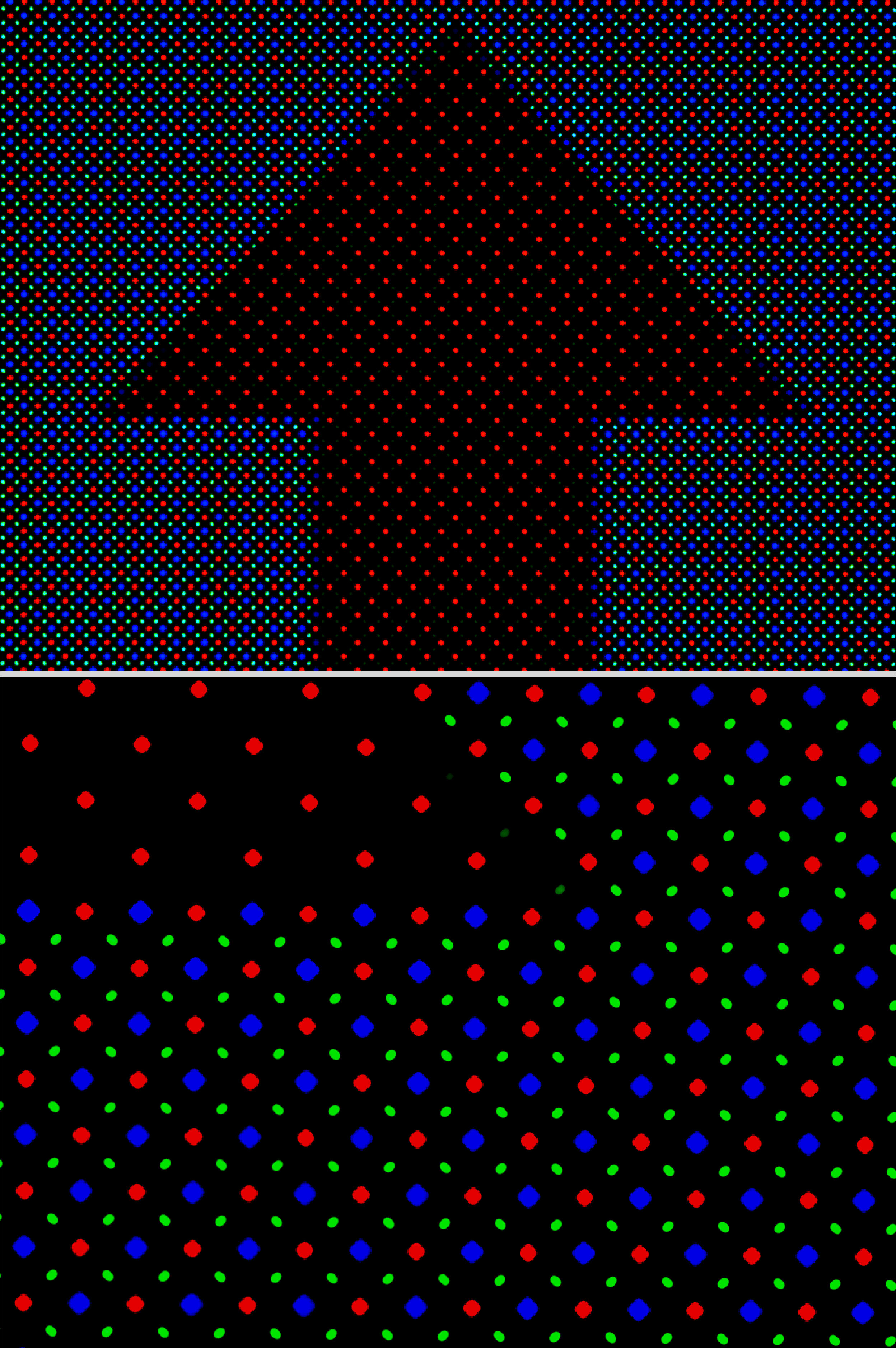 Upvote under a microscope. OLED pixels on a Galaxy S8 r/interestingasfuck