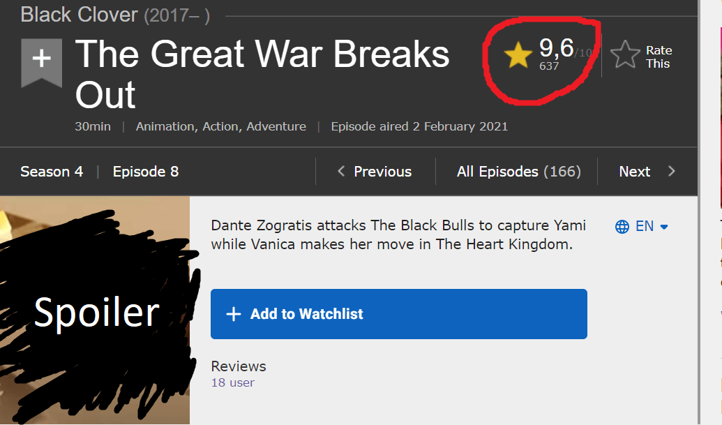 Black Clover Episode 162 is now the most rated episode in BC history