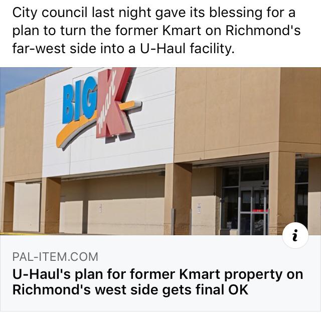 The Richmond Indiana Kmart which closed in December 2019 is seeing a new life as a UHaul