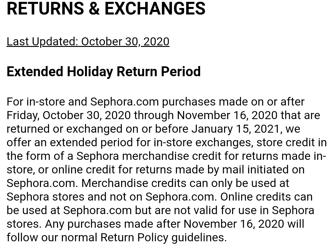 Can someone clarify Sephora's extended return policy? Like, what