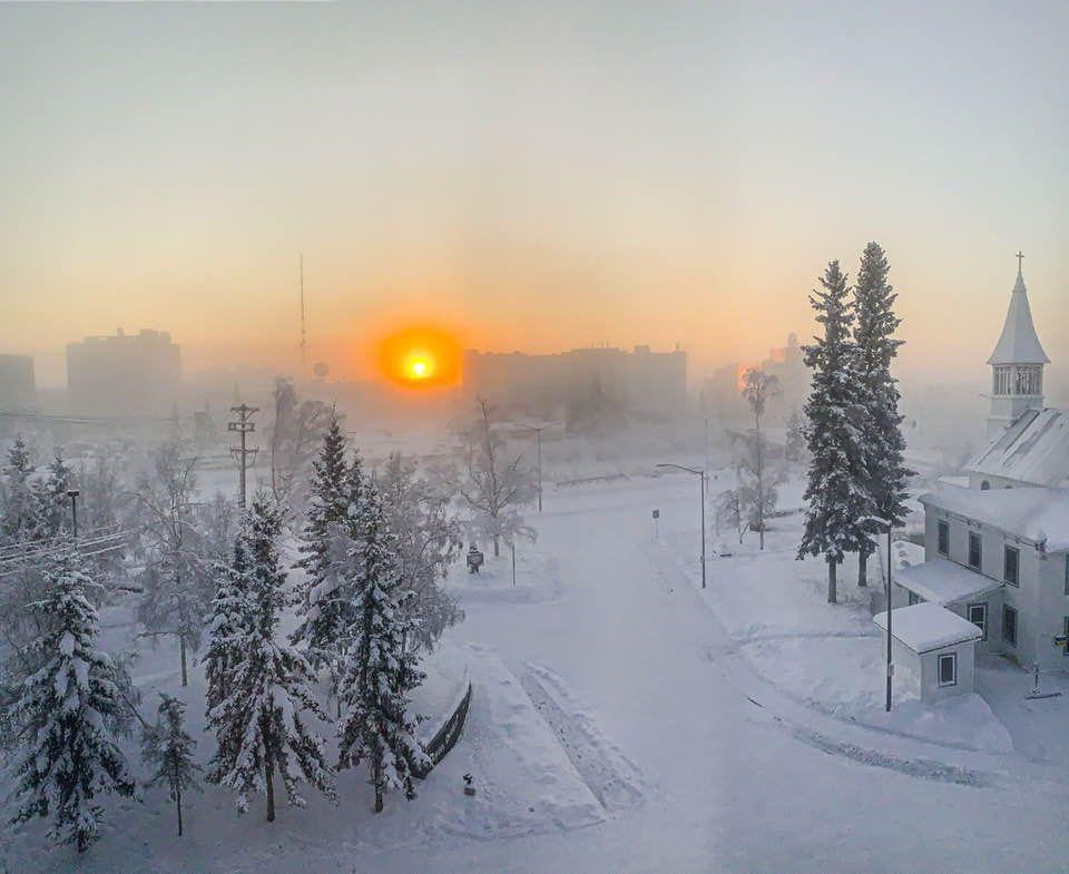 40 F with ice fog in Alaska. This picture was taken at noon. r