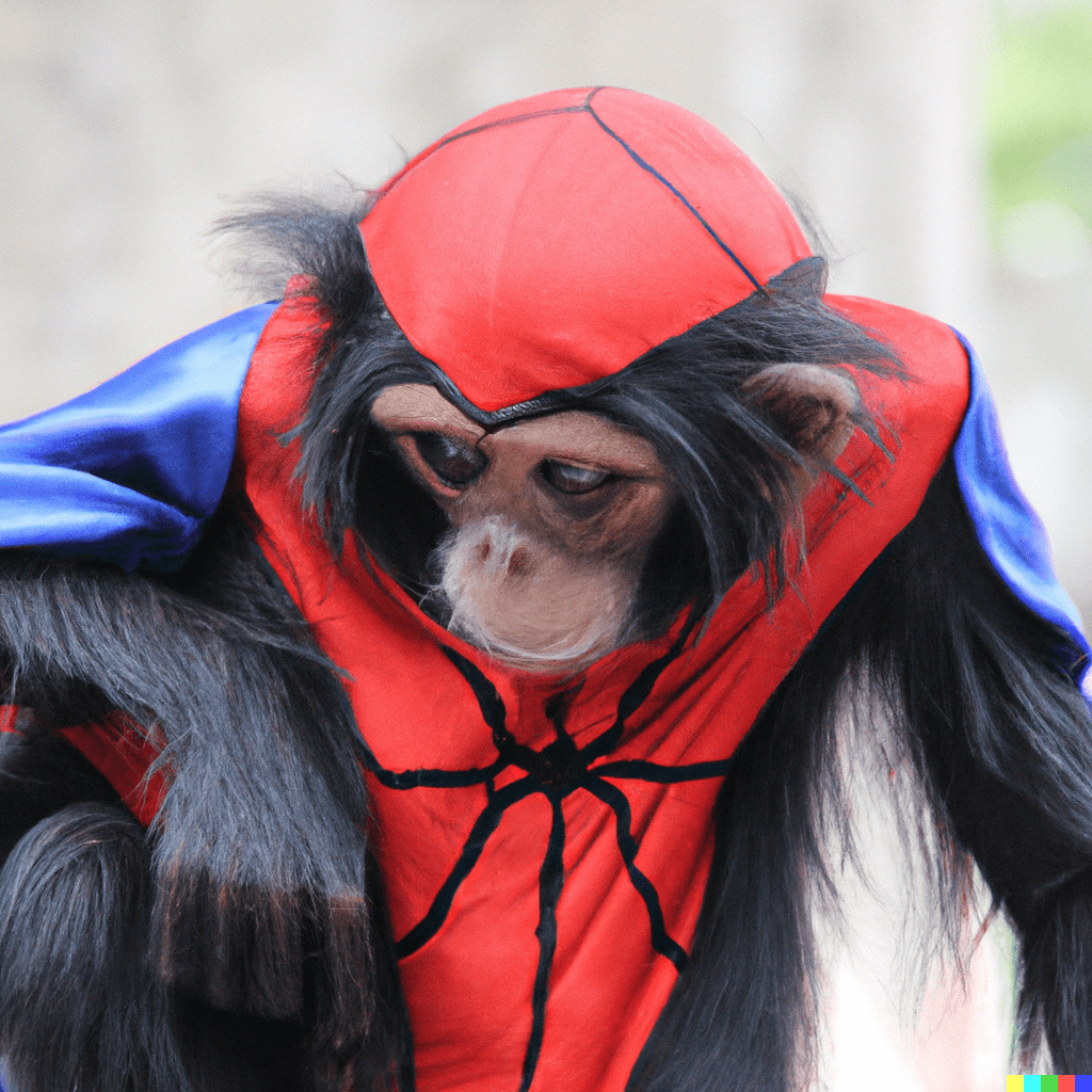 A spider monkey wearing a SpiderMan costume r/dalle2