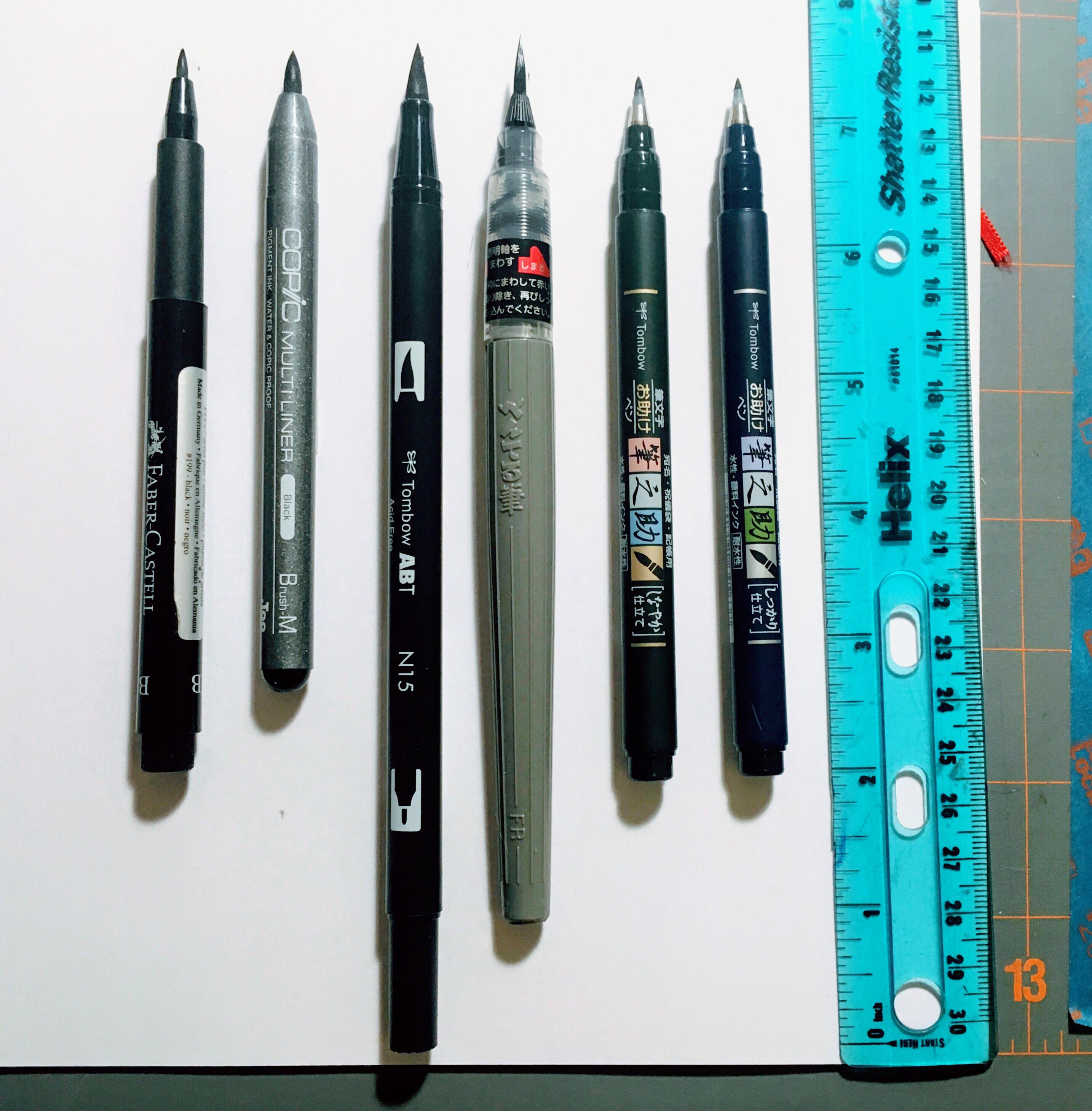 My brush pens new pens for comparison of tip sizes and shapes (list