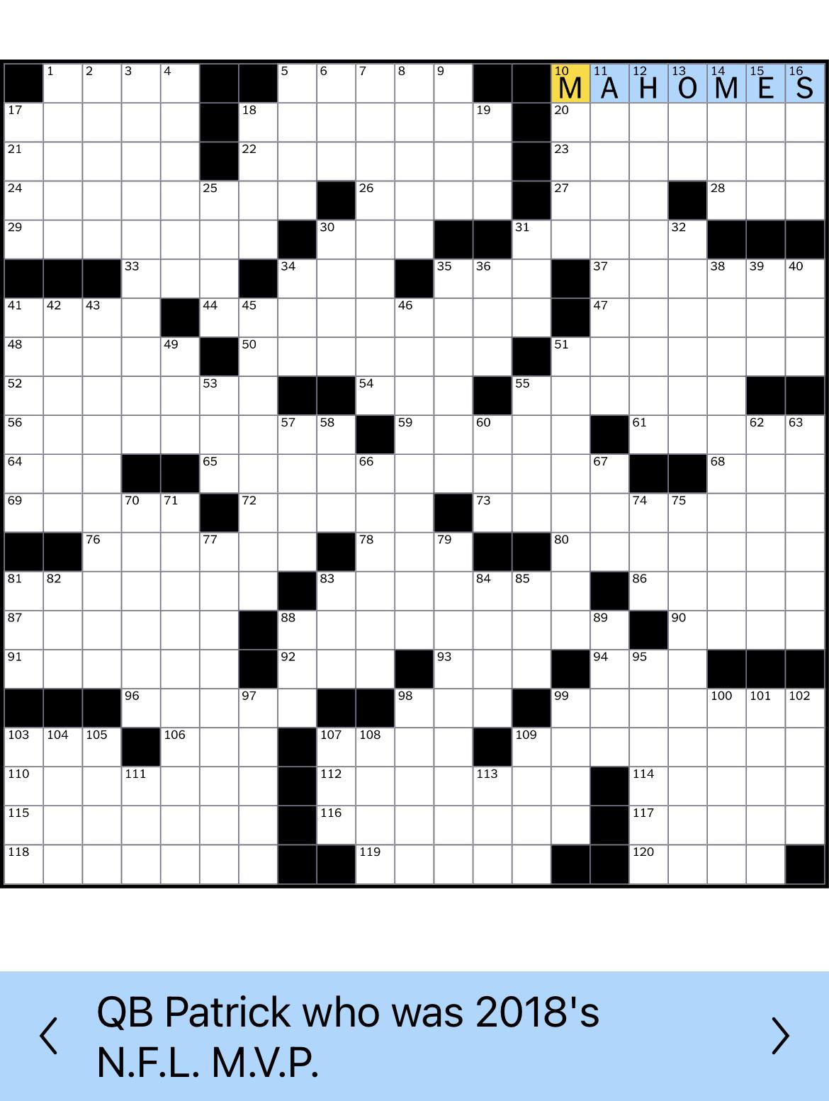 Kinda fun to find a Chiefs clue in todays NYT Sunday crossword r