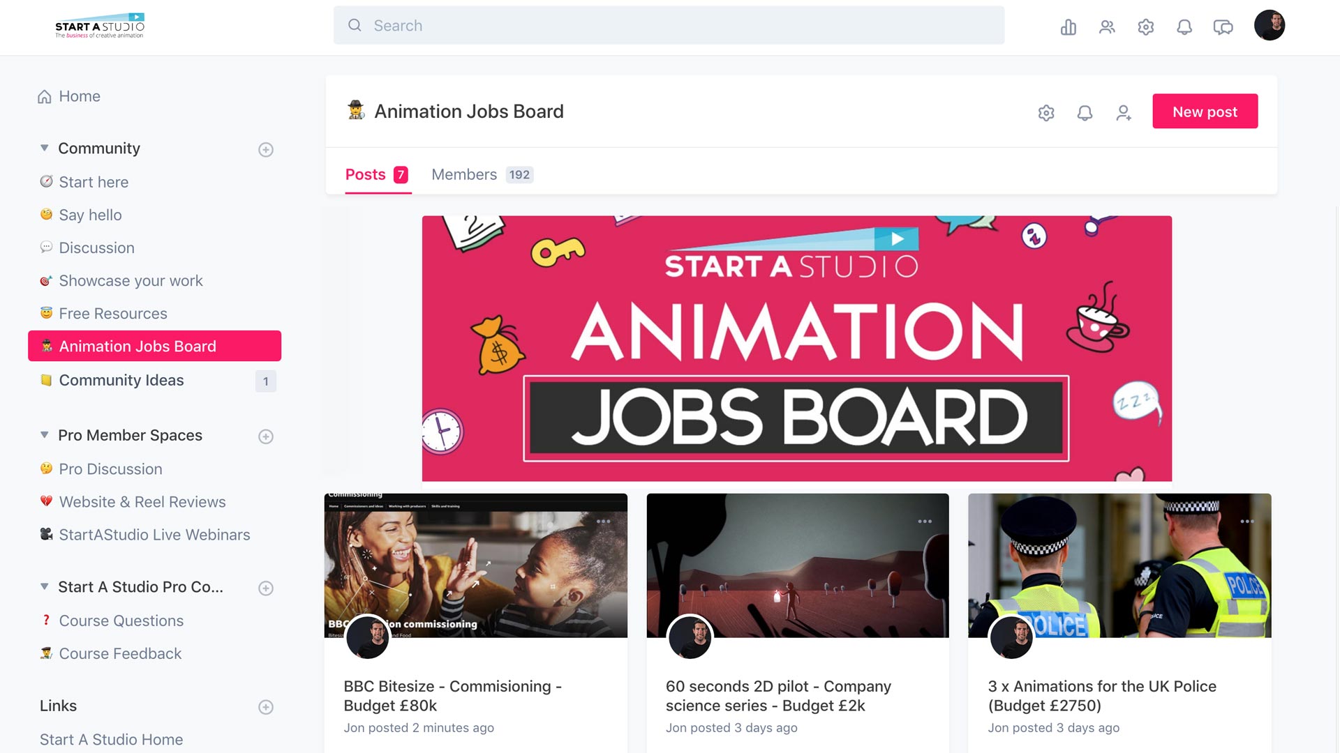 If helpful, there's an animation jobs board on the new free community