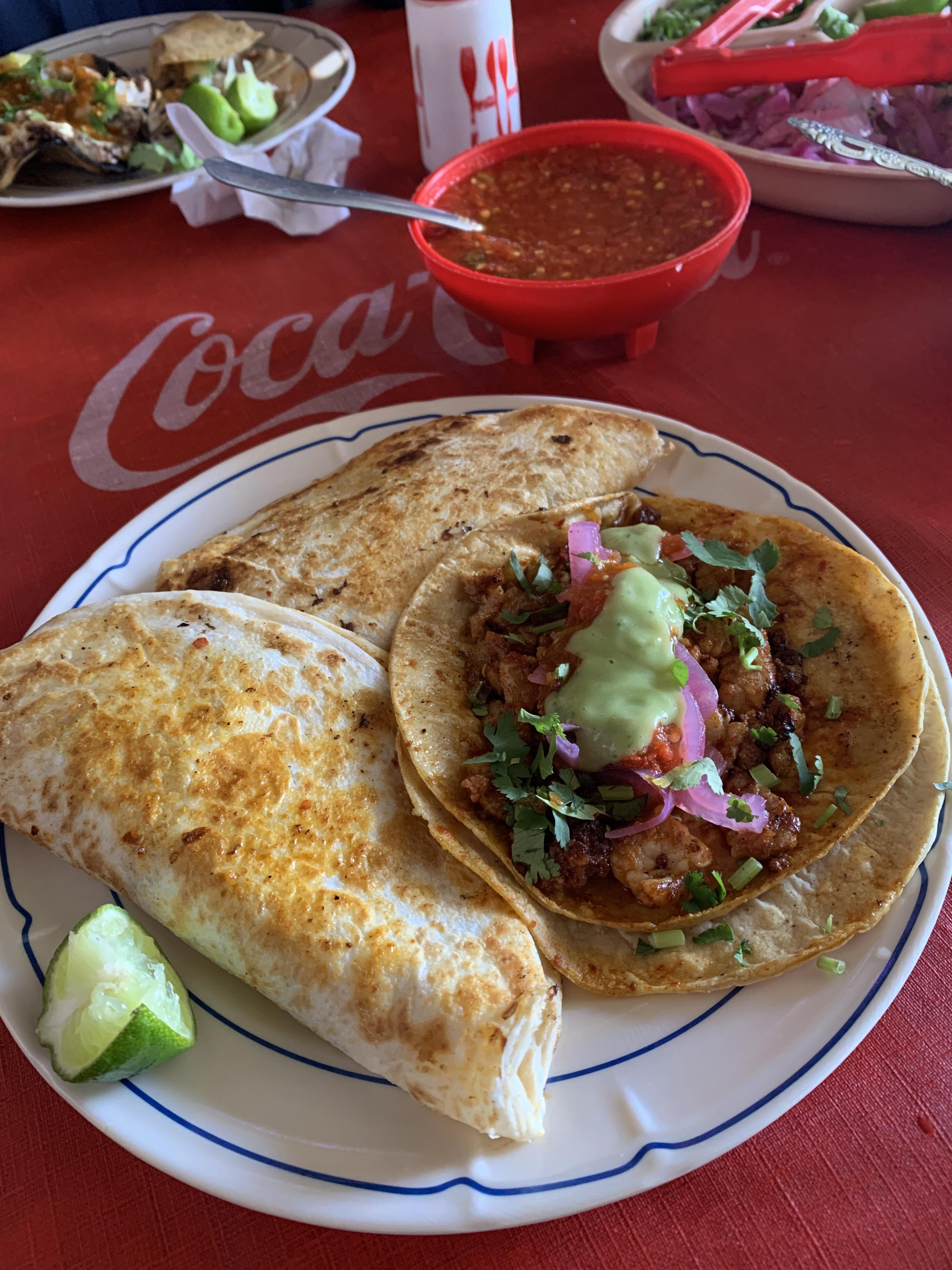 Campechanos quesadillas and an adobada taco in Guanajuato r/mexicanfood