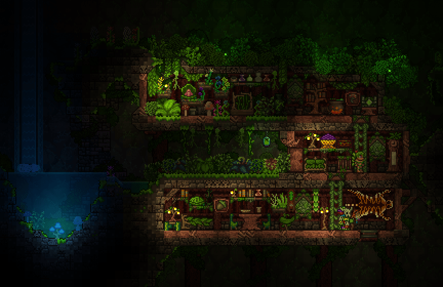 Rebuilt an underground jungle cabin r/Terraria