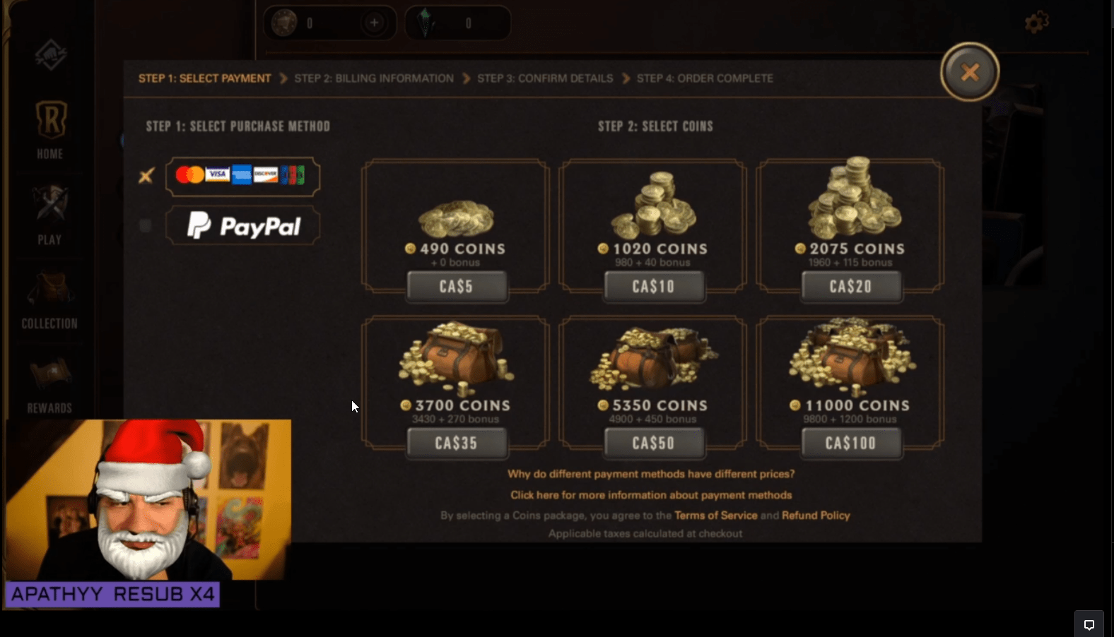 Price of the in game currency