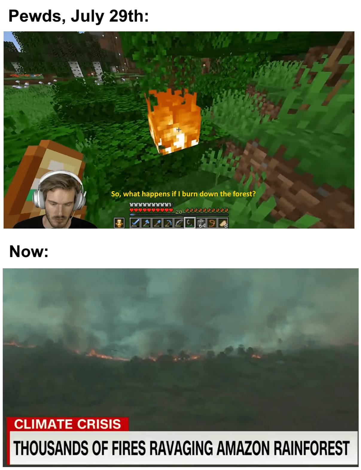 Pewds predicted the Amazon fires in Minecraft r/PewdiepieSubmissions