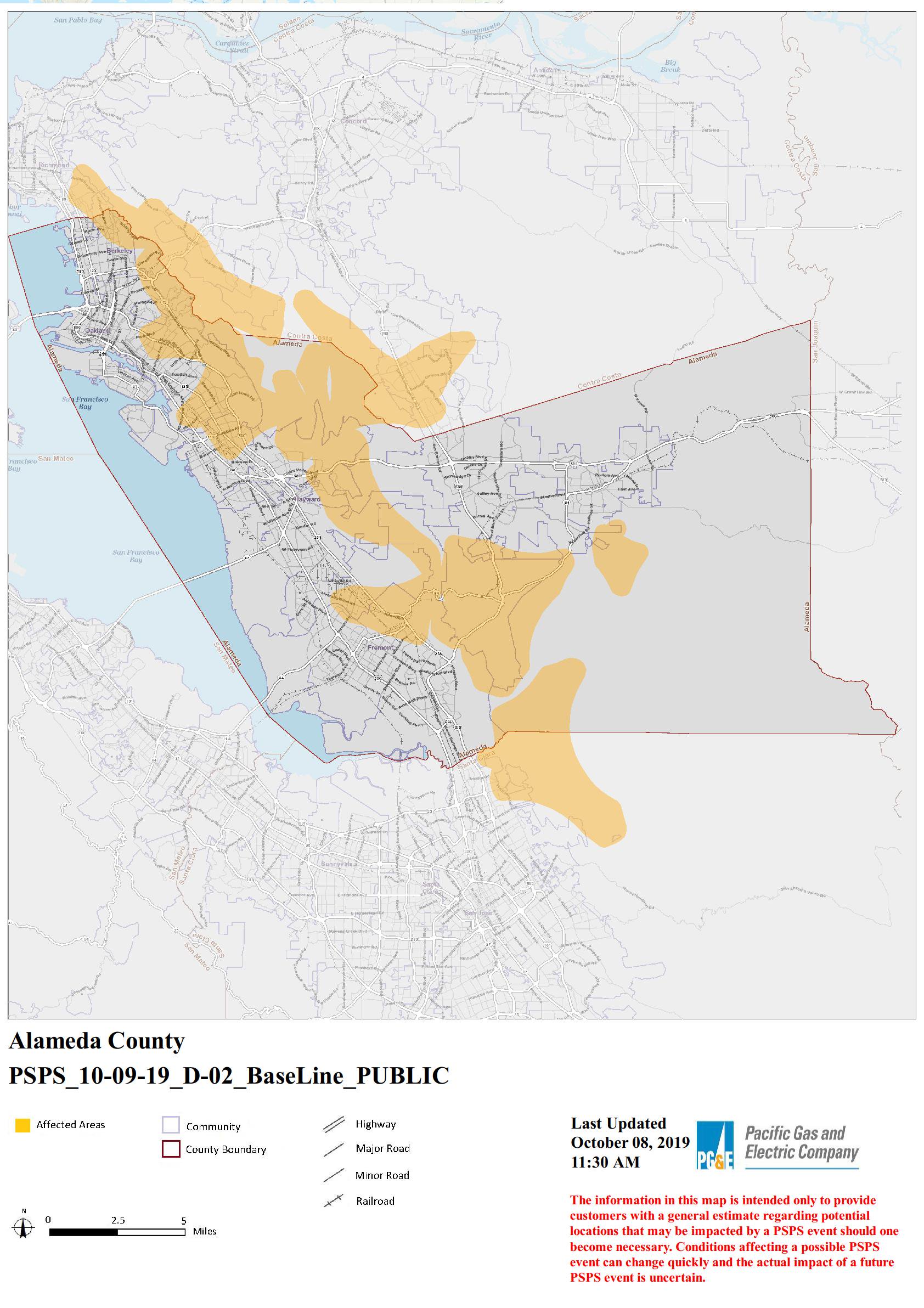 Map of power shutoff impacted area in Alameda County r/oakland