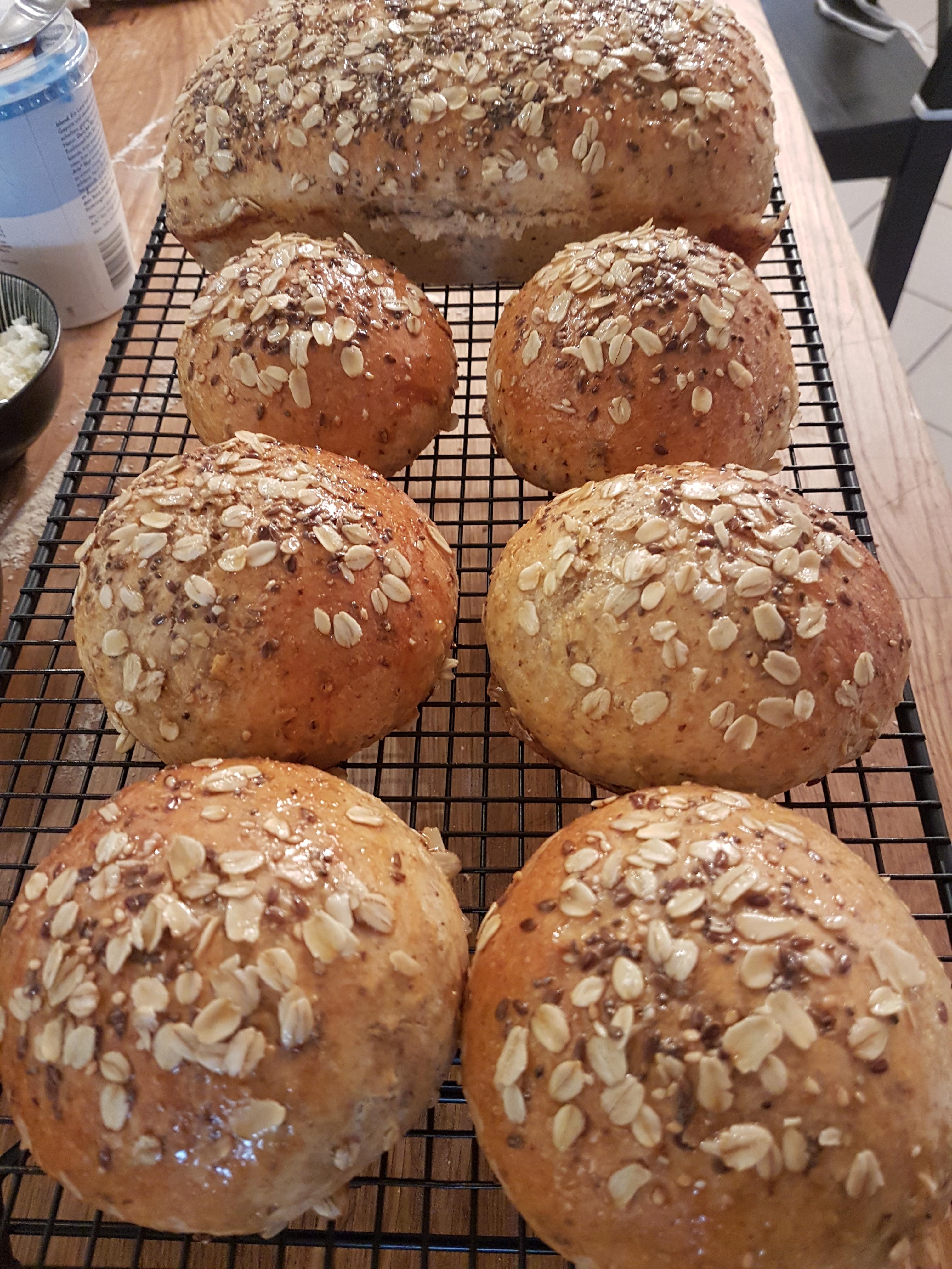 [Homemade] whole wheat buns with seeds and honey butter glaze r/food