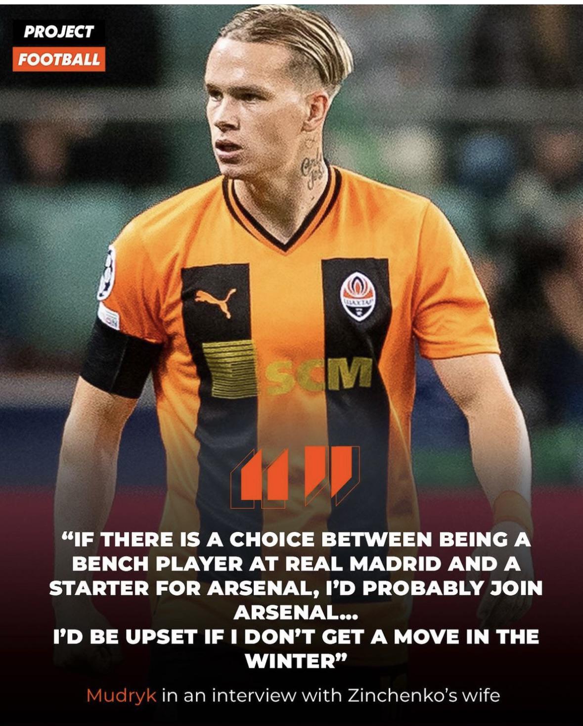 Mudryk quote in interview with Zinchenko’s wife r/Gunners